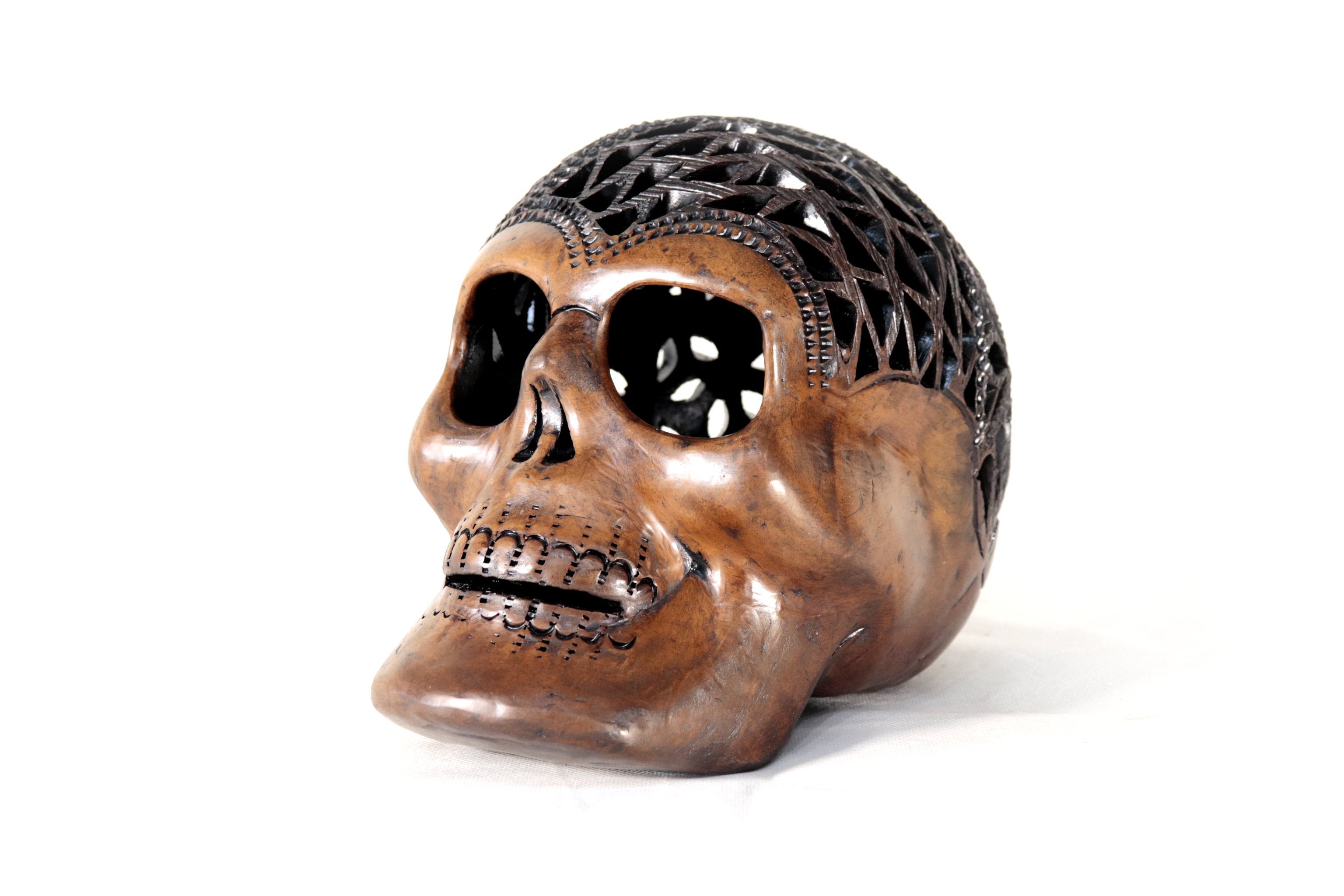 Black Clay Skull Hand-Carved 7.1 in. - in. Production Tere Oax