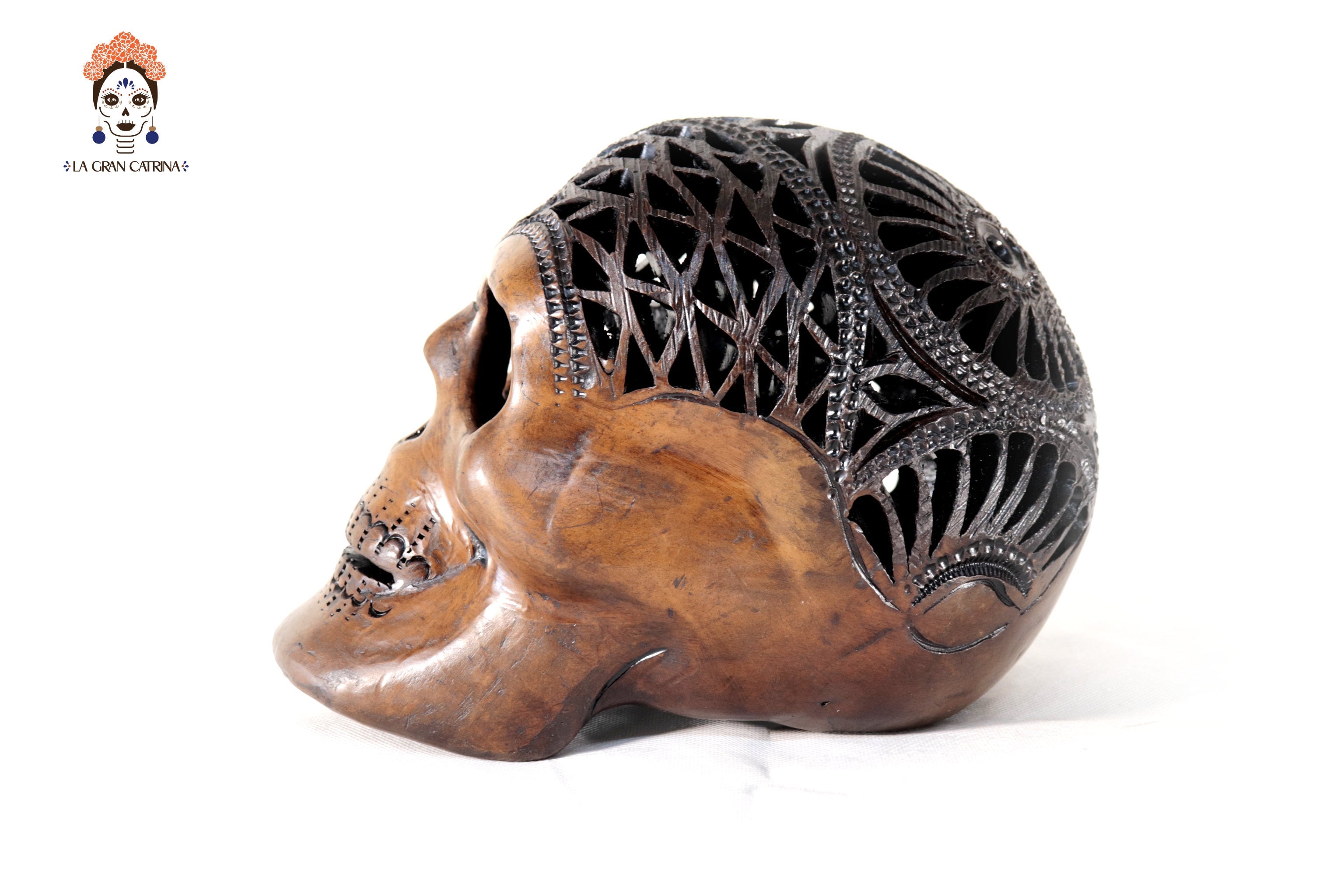 Black Clay Skull Hand-Carved 7.1 in. - in. Production Tere Oax