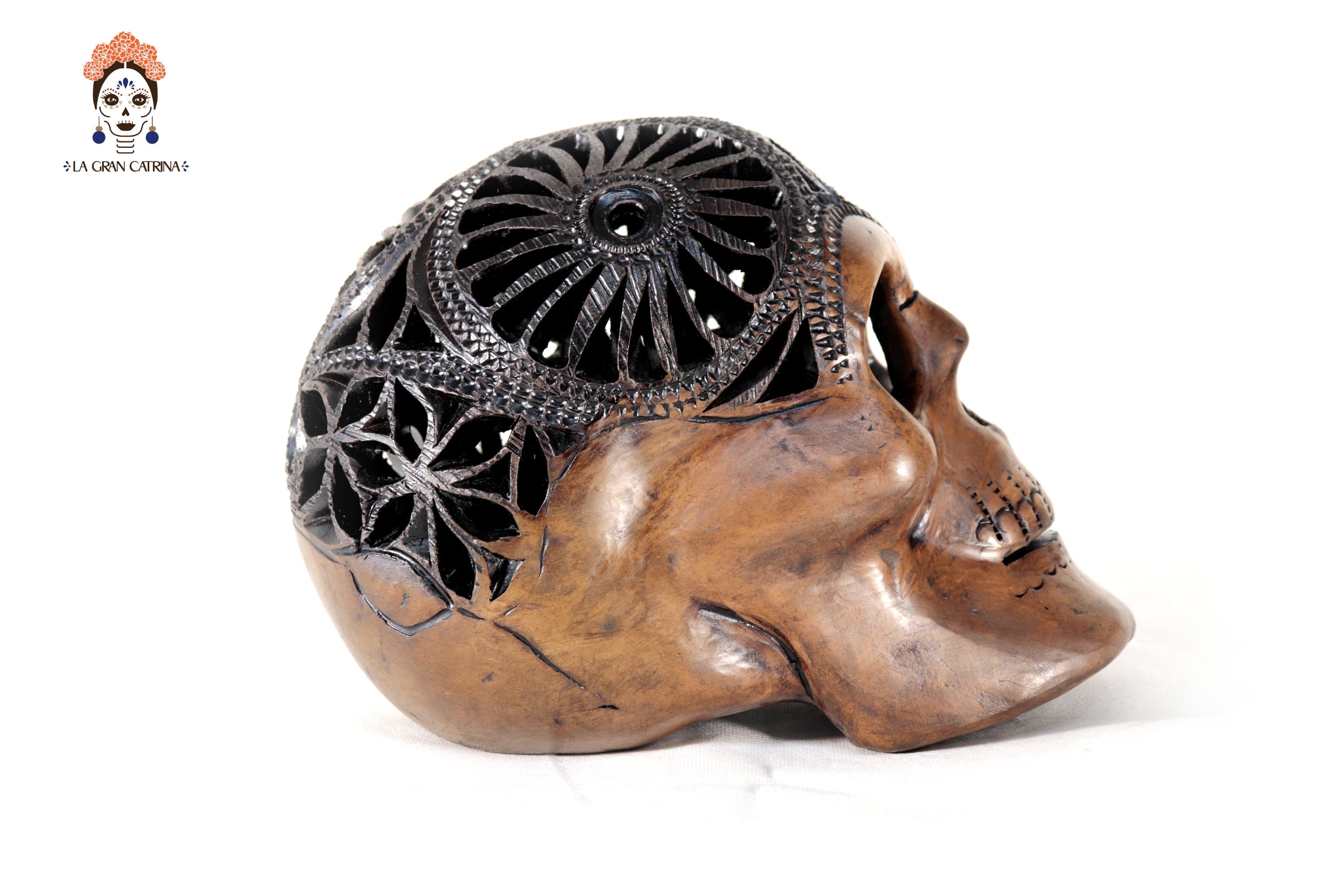 Black Clay Skull Hand-Carved 7.1 in. - in. Production Tere Oax