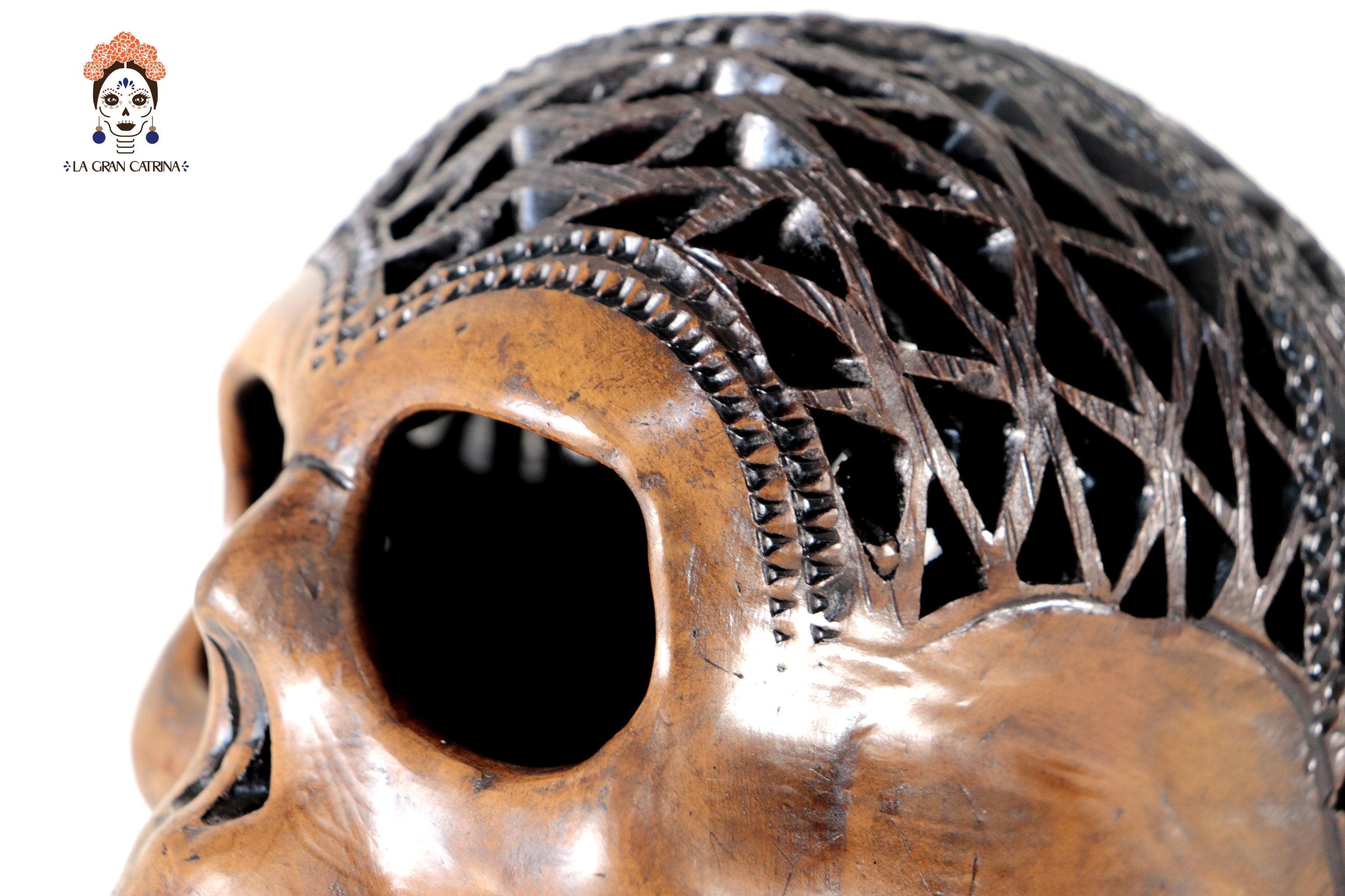 Black Clay Skull Hand-Carved 7.1 in. - in. Production Tere Oax
