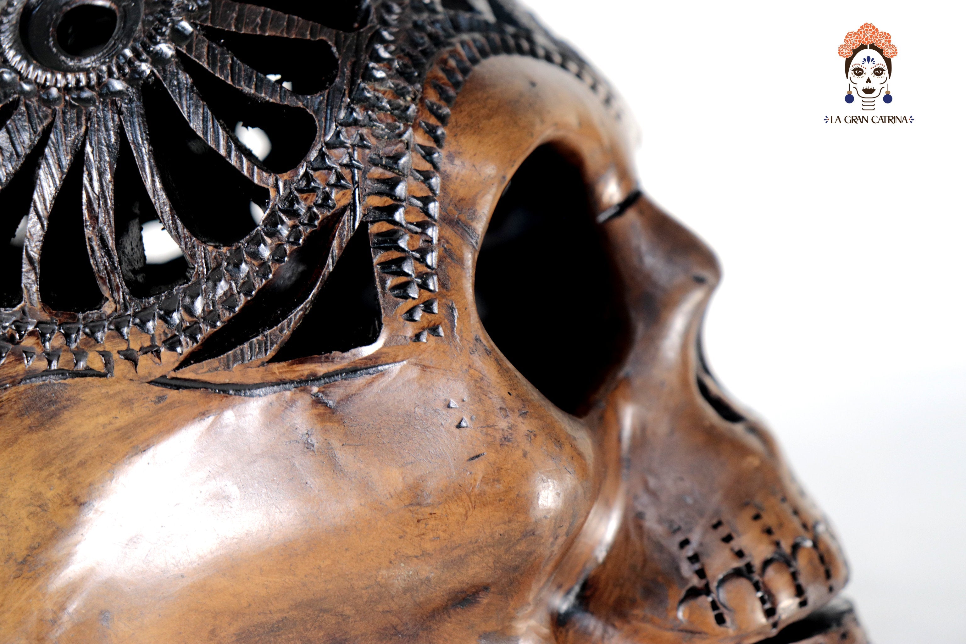 Black Clay Skull Hand-Carved 7.1 in. - in. Production Tere Oax