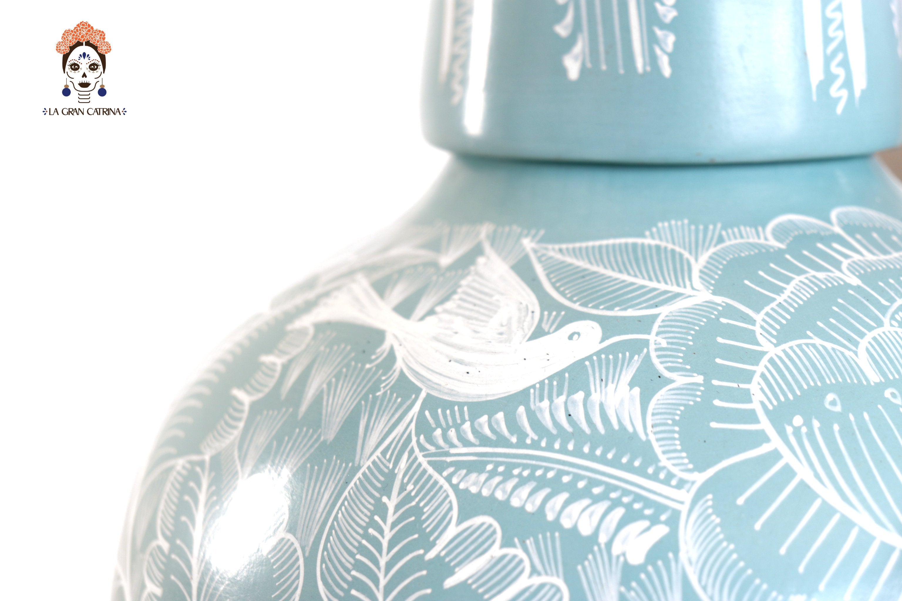 Vase with Foliage green with Birds - Huancito - 11.6 in. - Made to Order Pablo Huancito