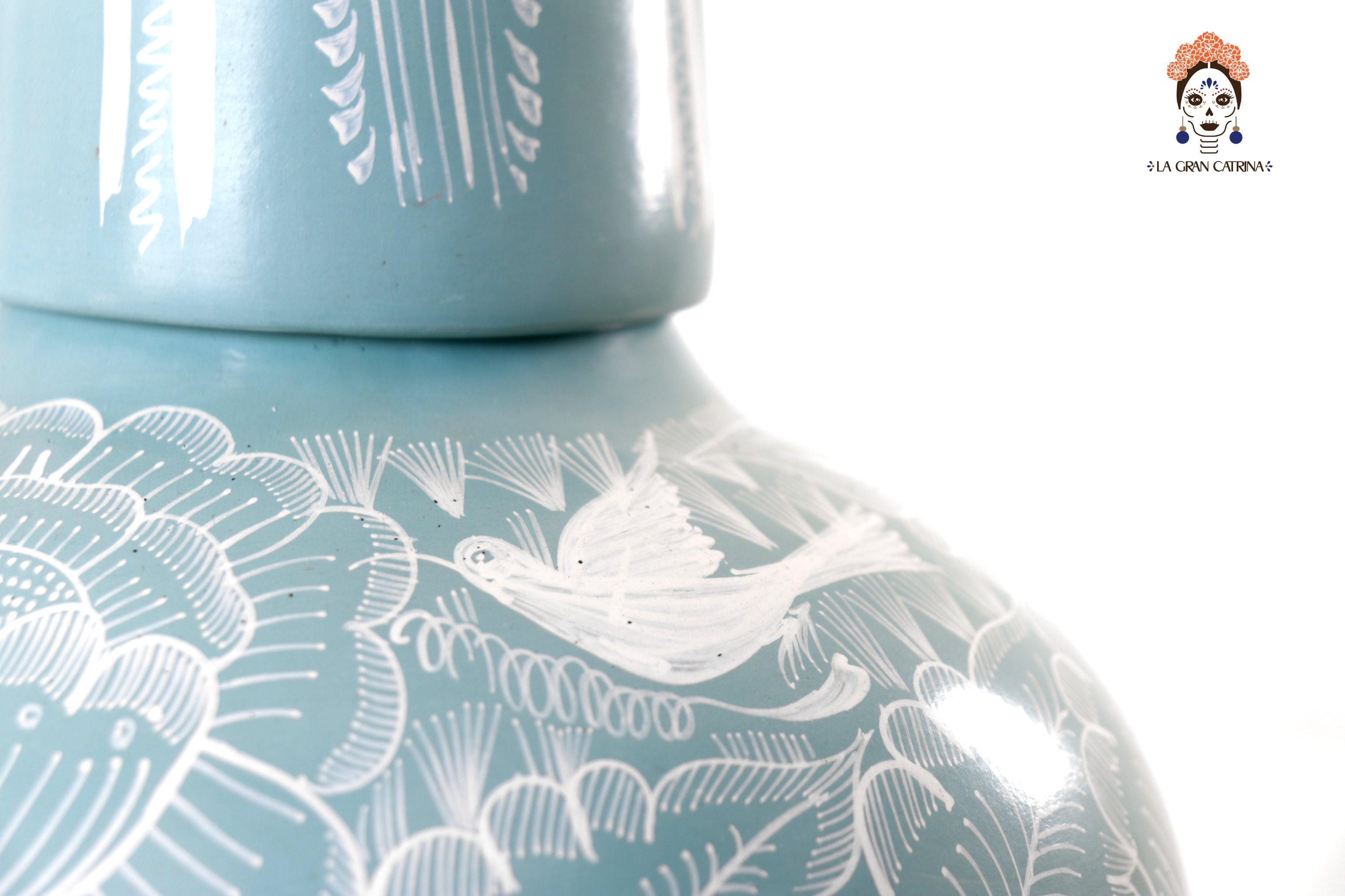 Vase with Foliage green with Birds - Huancito - 11.6 in. - Made to Order Pablo Huancito