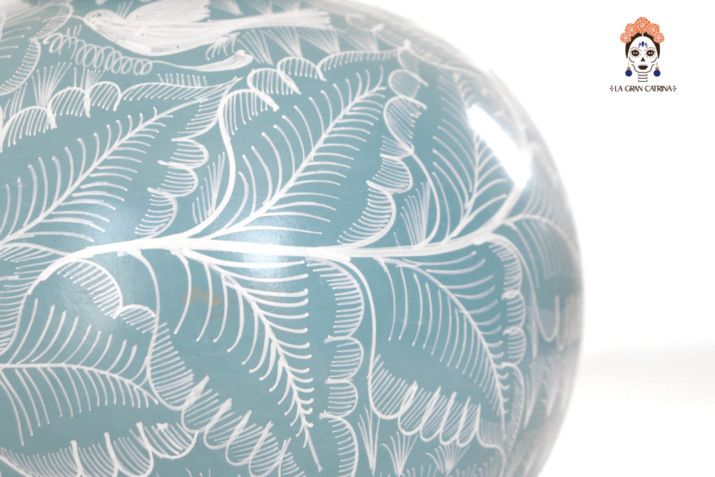 Vase with Foliage green with Birds - Huancito - 11.6 in. - Made to Order Pablo Huancito