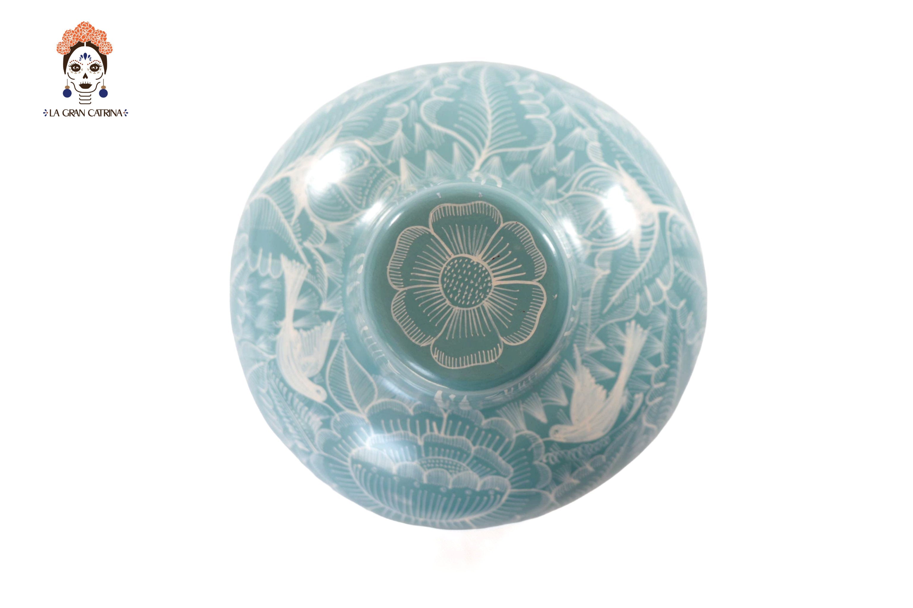 Vase with Foliage green with Birds - Huancito - 11.6 in. - Made to Order Pablo Huancito
