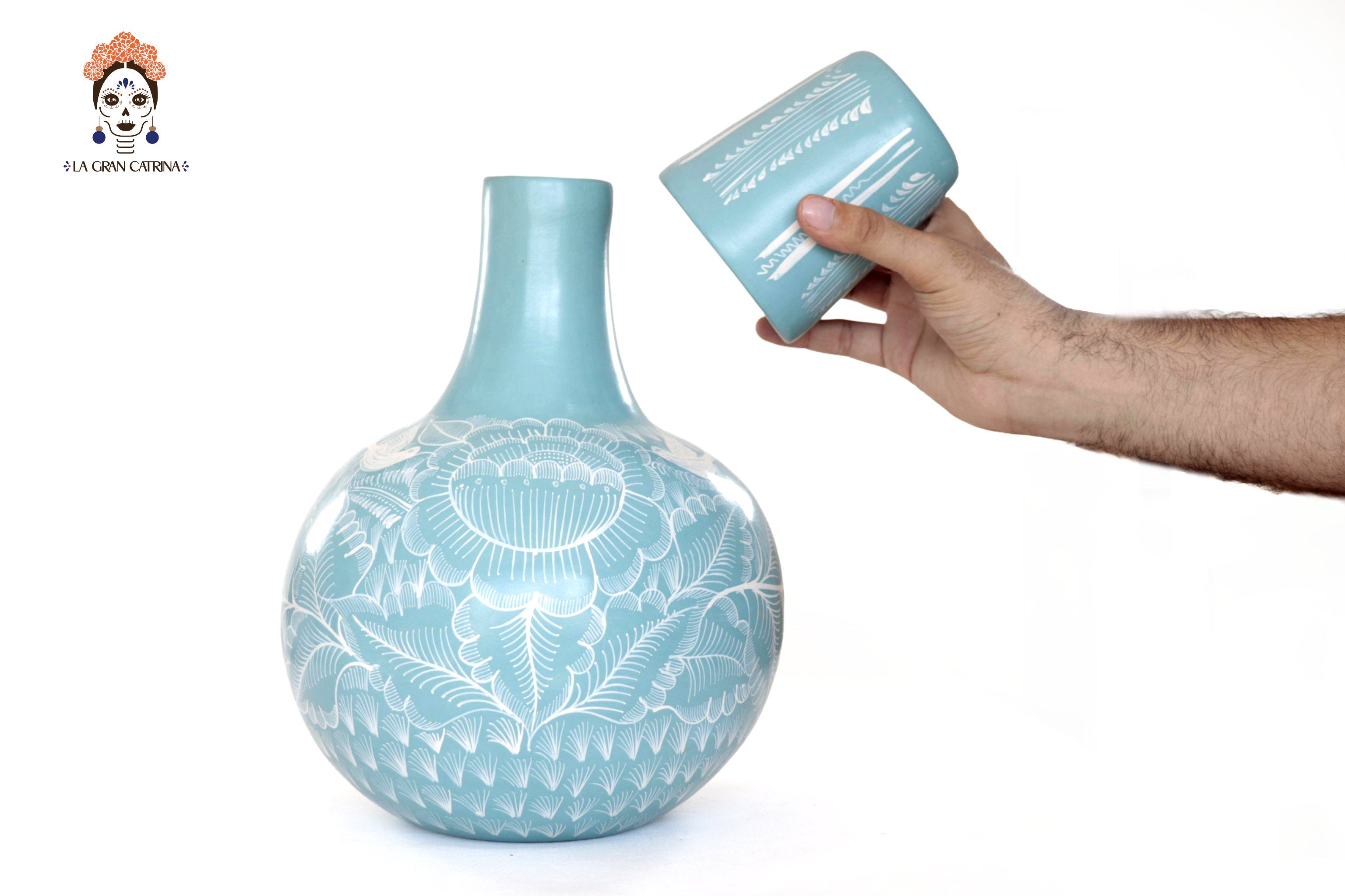 Vase with Foliage green with Birds - Huancito - 11.6 in. - Made to Order Pablo Huancito