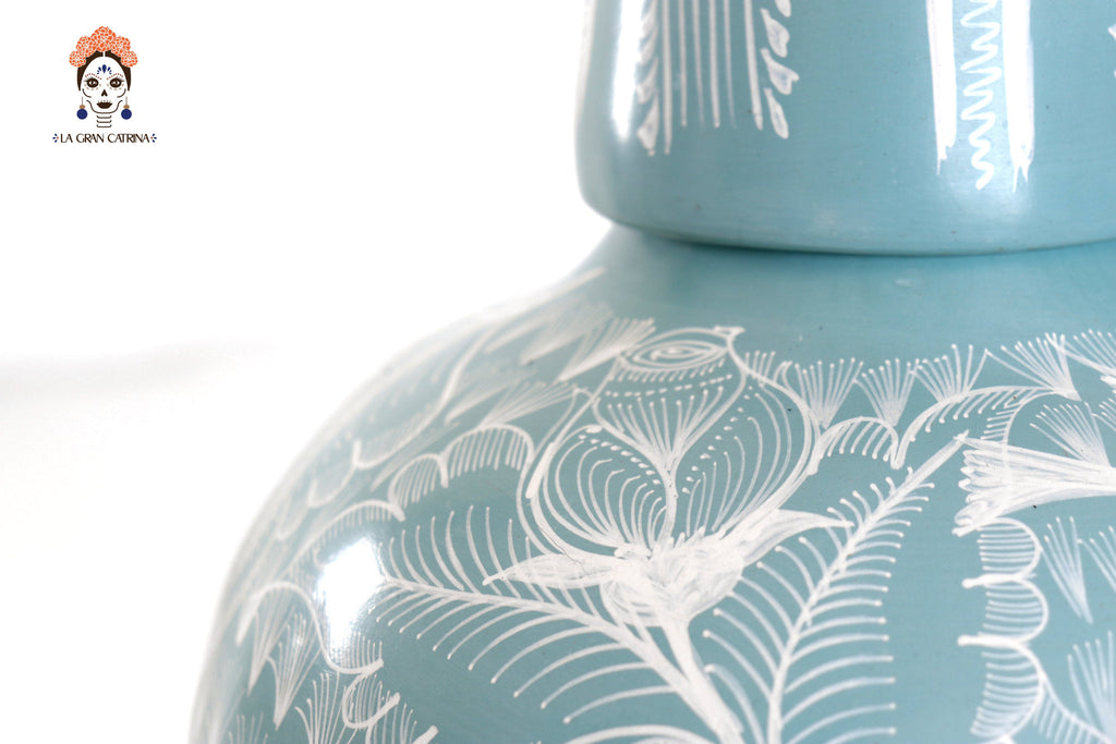 Vase with Foliage green with Birds - Huancito - 11.6 in. - Made to Order Pablo Huancito