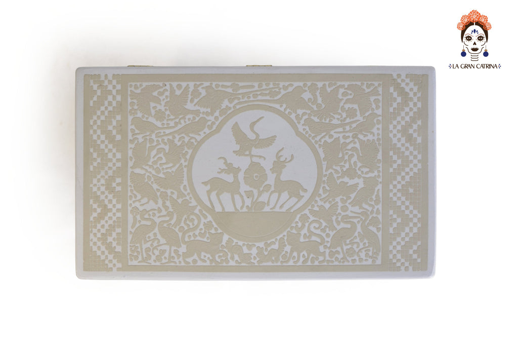 Small White Olinalá Handcrafted Box with Legs - 6.8 in. Olinala