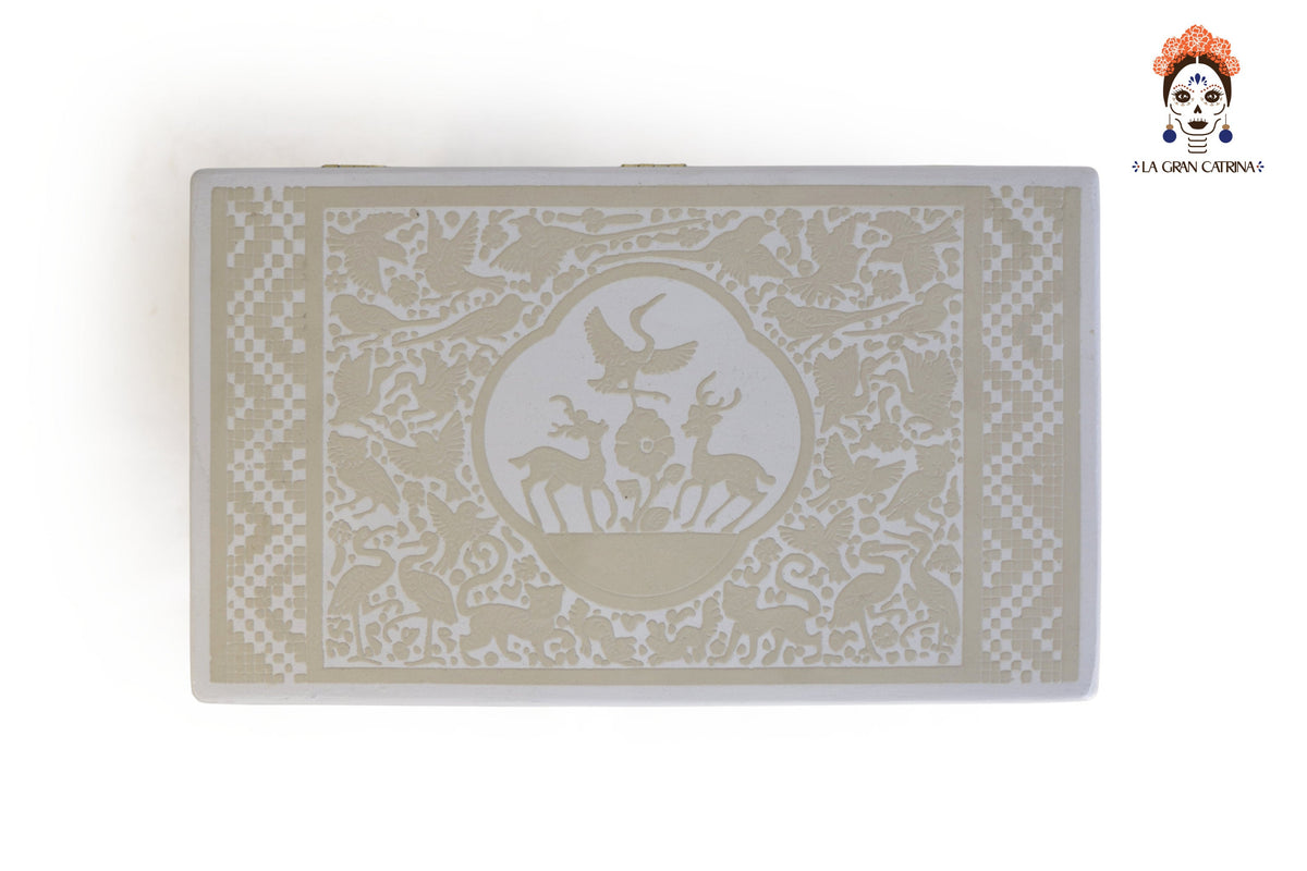 Small White Olinalá Handcrafted Box with Legs - 6.8 in. Olinala
