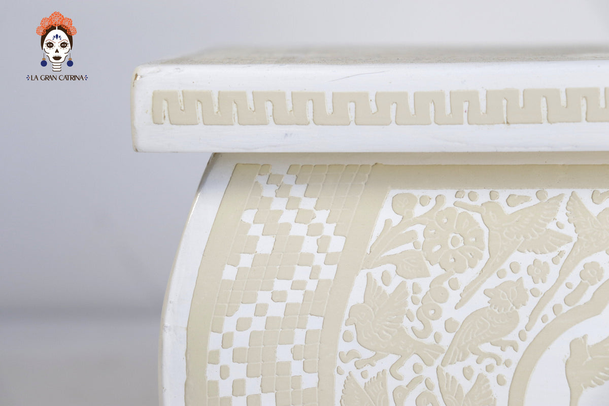 Small White Olinalá Handcrafted Box with Legs - 6.8 in. Olinala