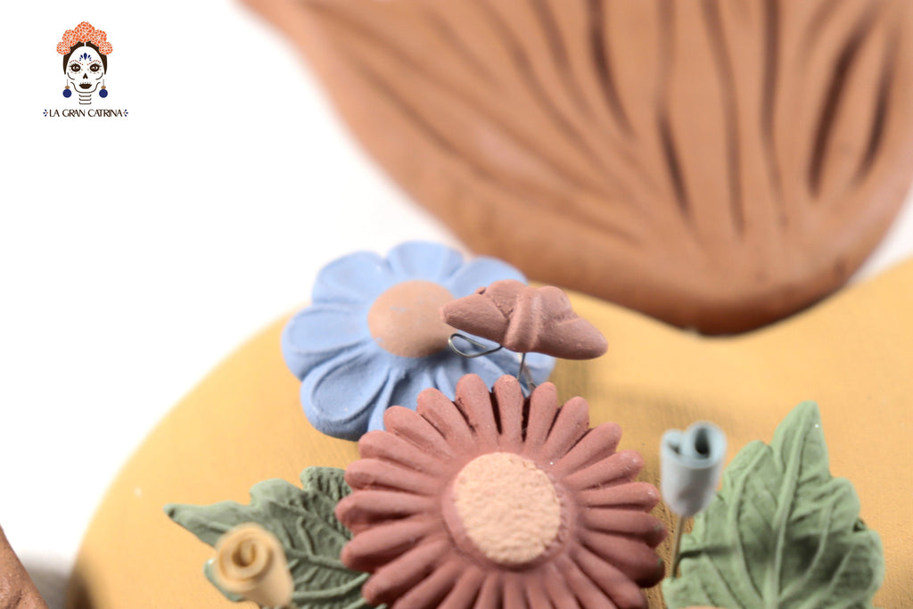 Handcrafted Winged Clay Heart with Flowers - 9.7 in. Cecilio
