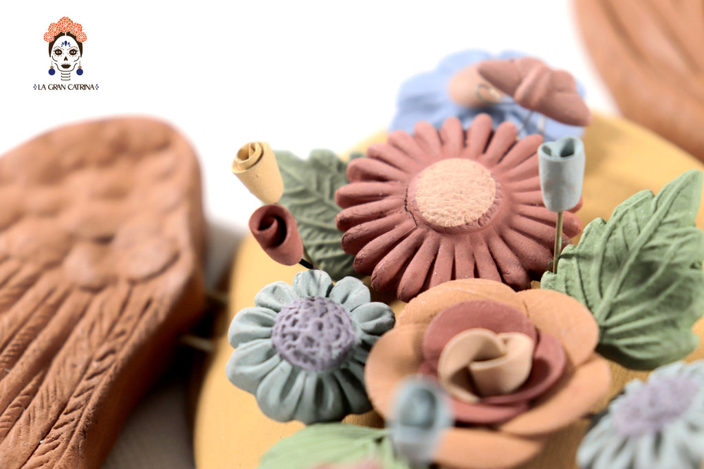 Handcrafted Winged Clay Heart with Flowers - 9.7 in. Cecilio