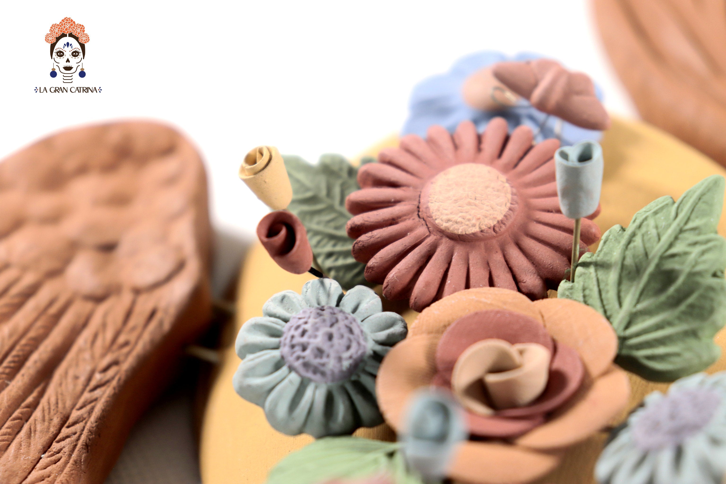 Handcrafted Winged Clay Heart with Flowers - 9.7 in. Cecilio