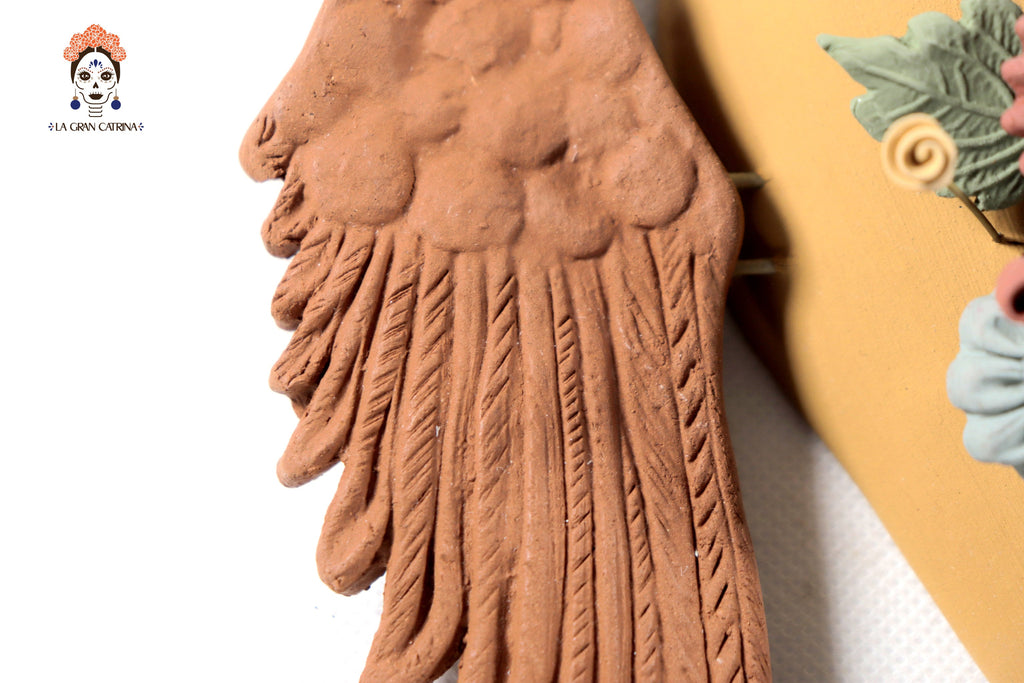 Handcrafted Winged Clay Heart with Flowers - 9.7 in. Cecilio