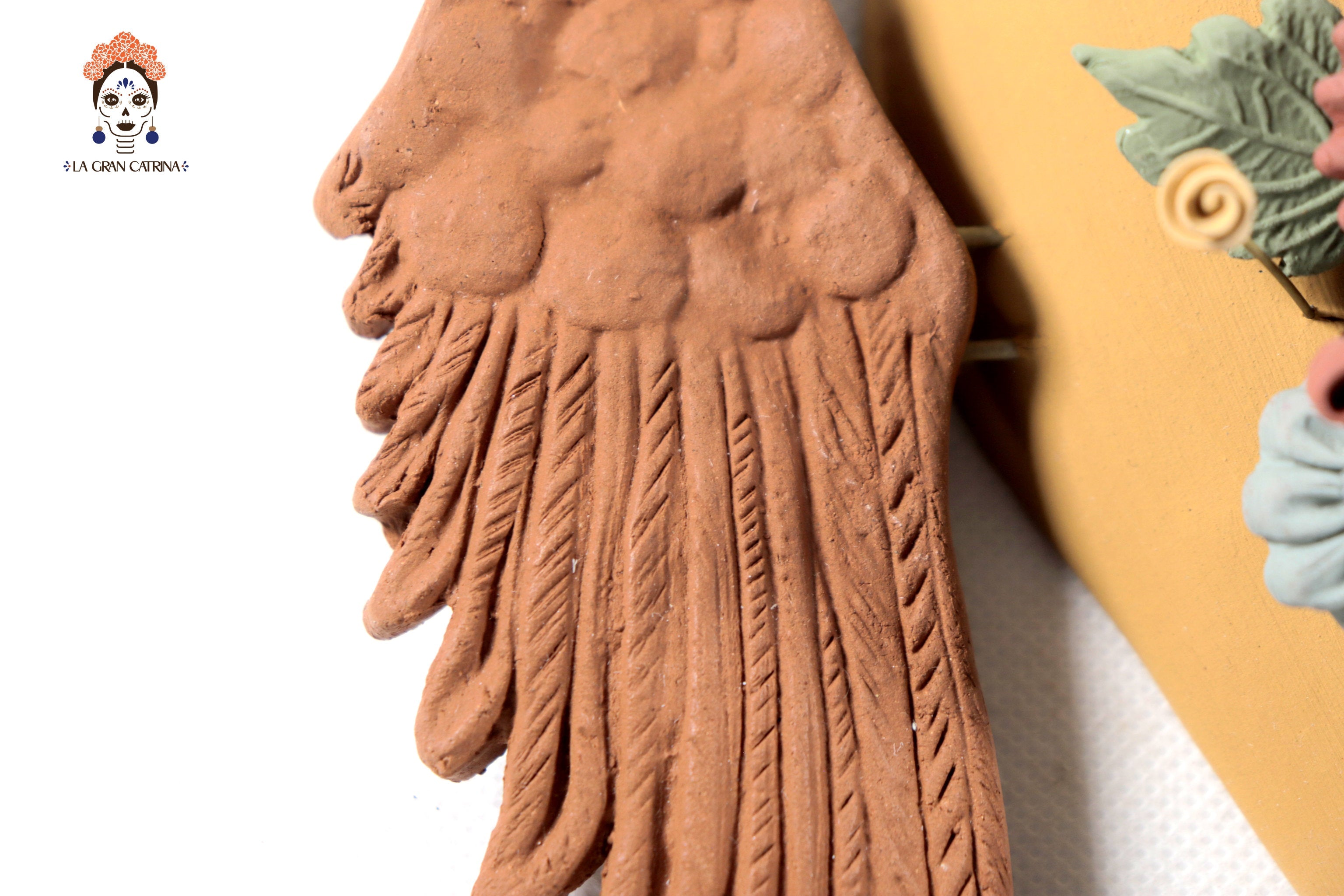 Handcrafted Winged Clay Heart with Flowers - 9.7 in. Cecilio