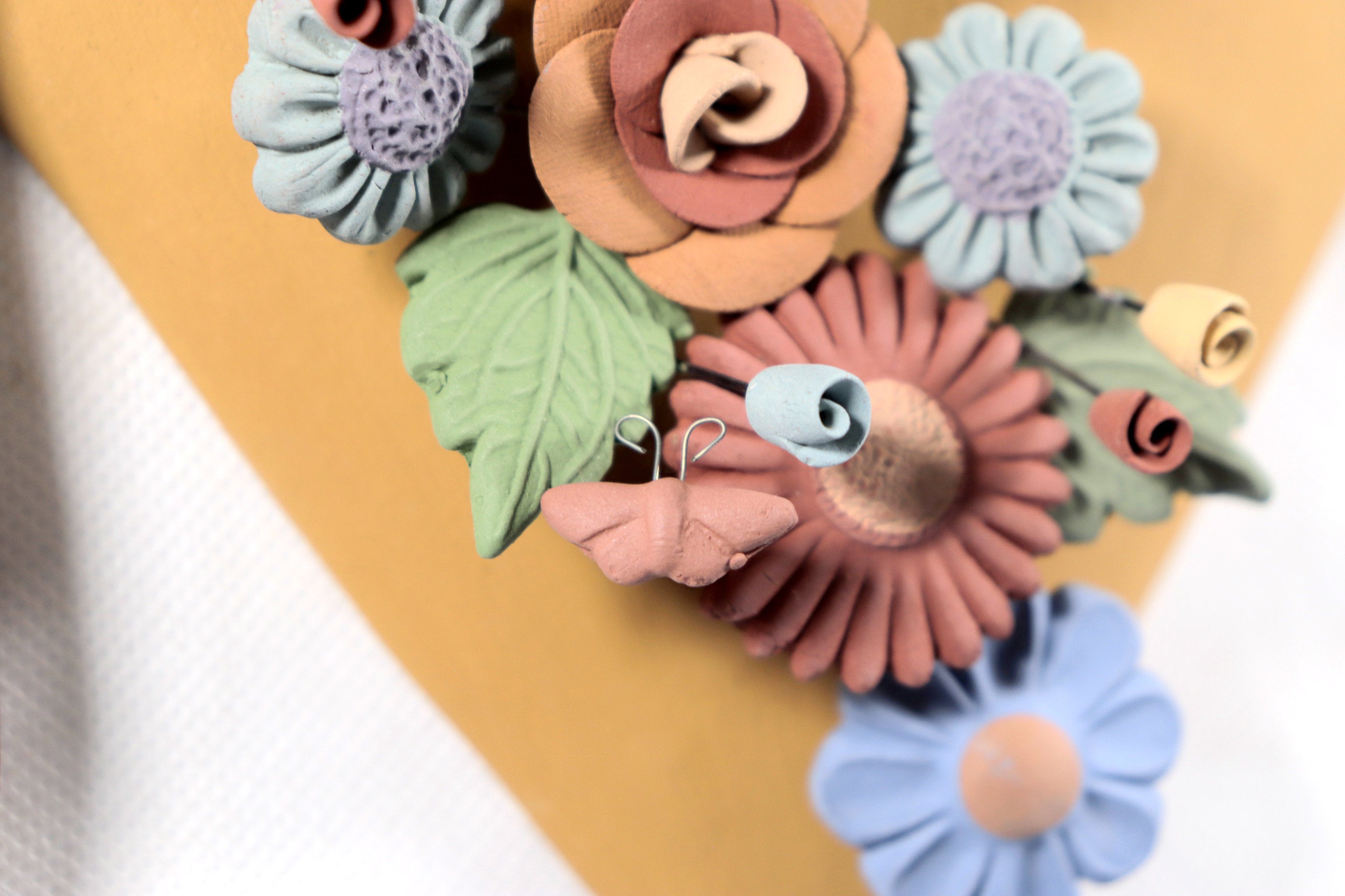Handcrafted Winged Clay Heart with Flowers - 9.7 in. Cecilio