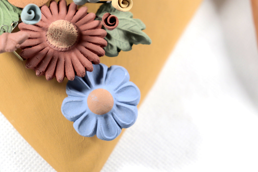 Handcrafted Winged Clay Heart with Flowers - 9.7 in. Cecilio