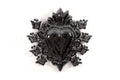 Glazed Clay Heart Black with Butterflies - 6.6 in. - in. Production Tiru