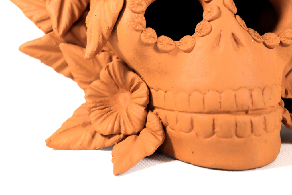 Candleholder Day of the Dead Orange 8.6 in. Brenda Capula