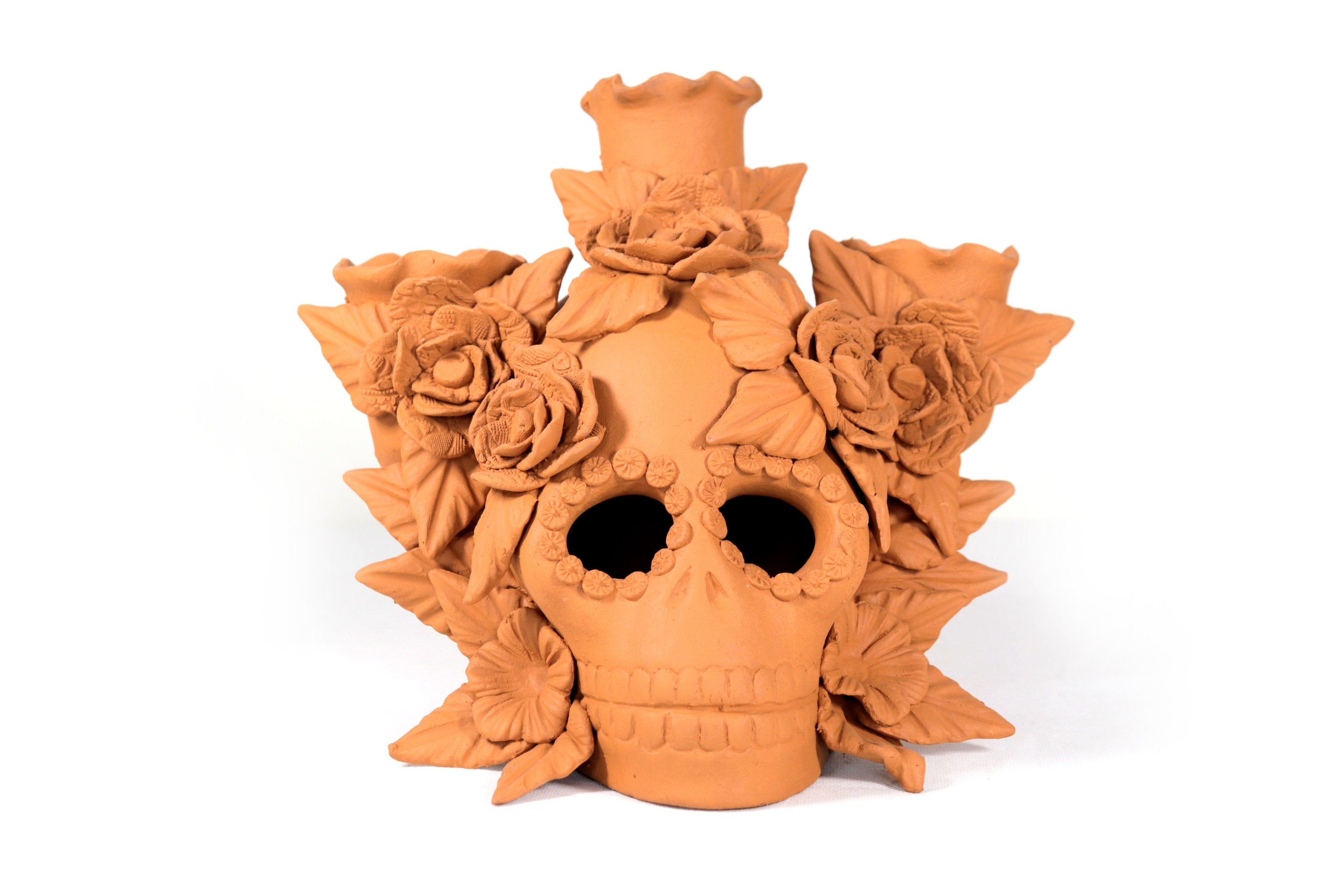 Candleholder Day of the Dead Orange 8.6 in. Brenda Capula