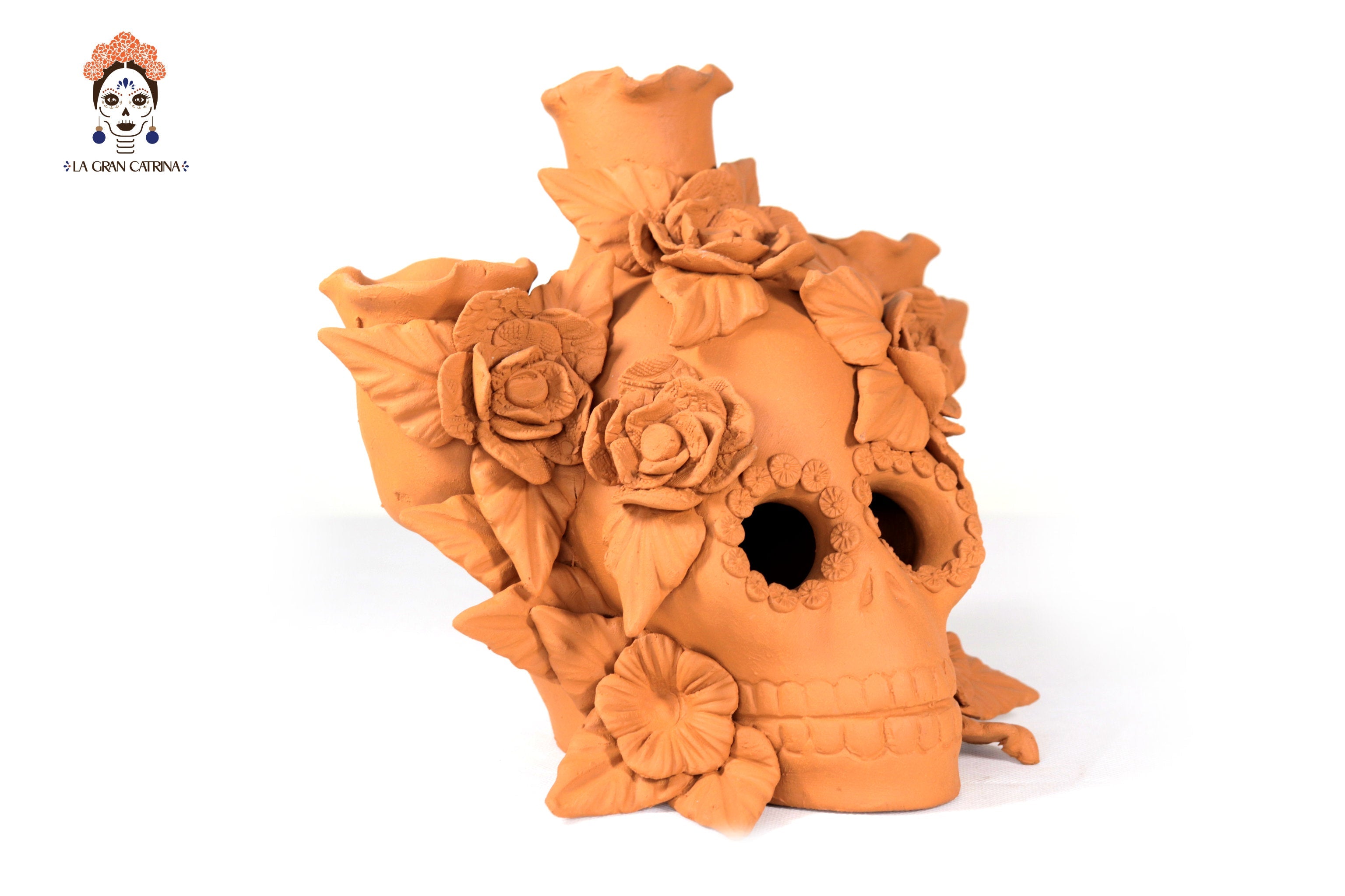 Candleholder Day of the Dead Orange 8.6 in. Brenda Capula
