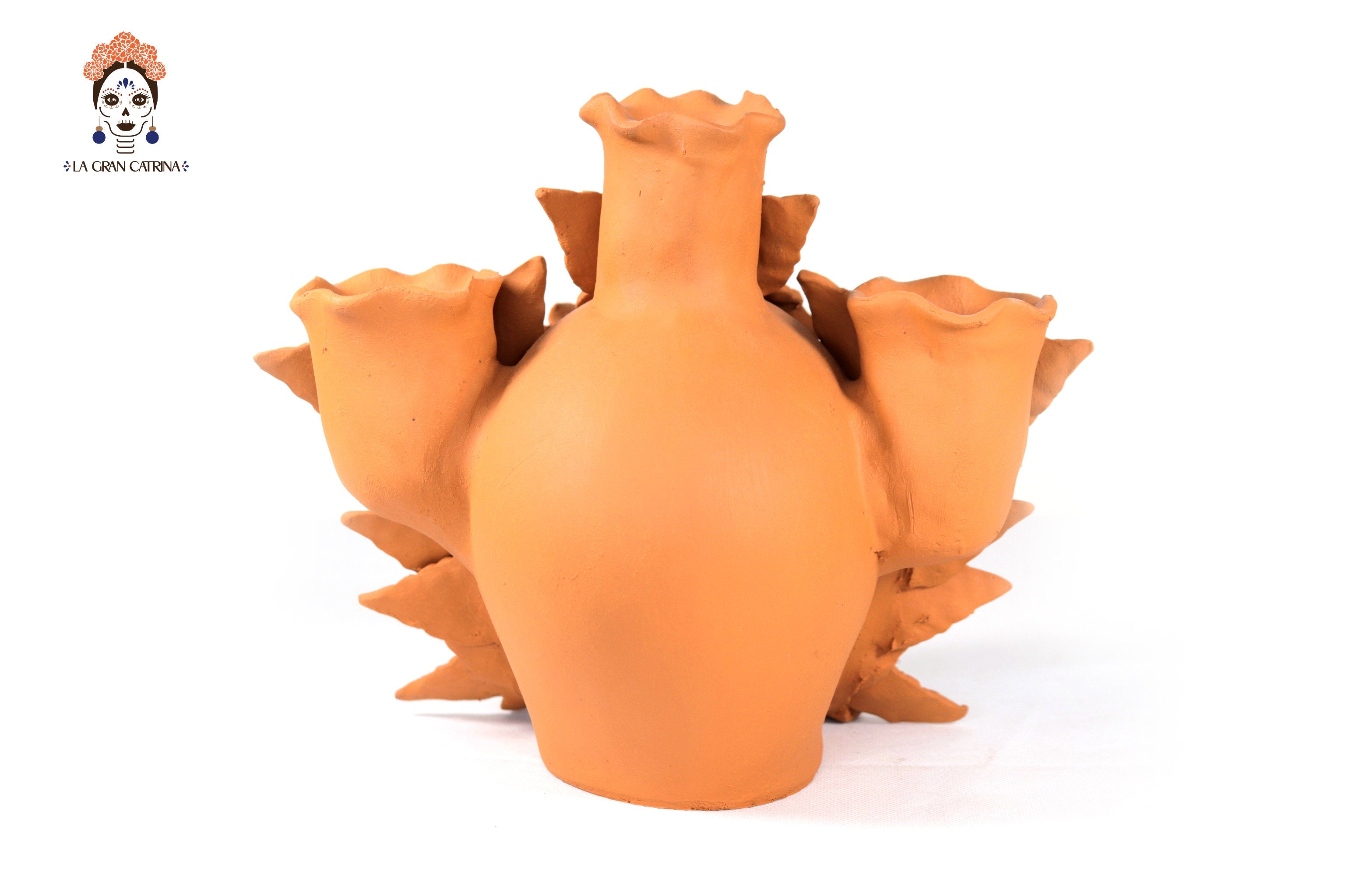 Candleholder Day of the Dead Orange 8.6 in. Brenda Capula