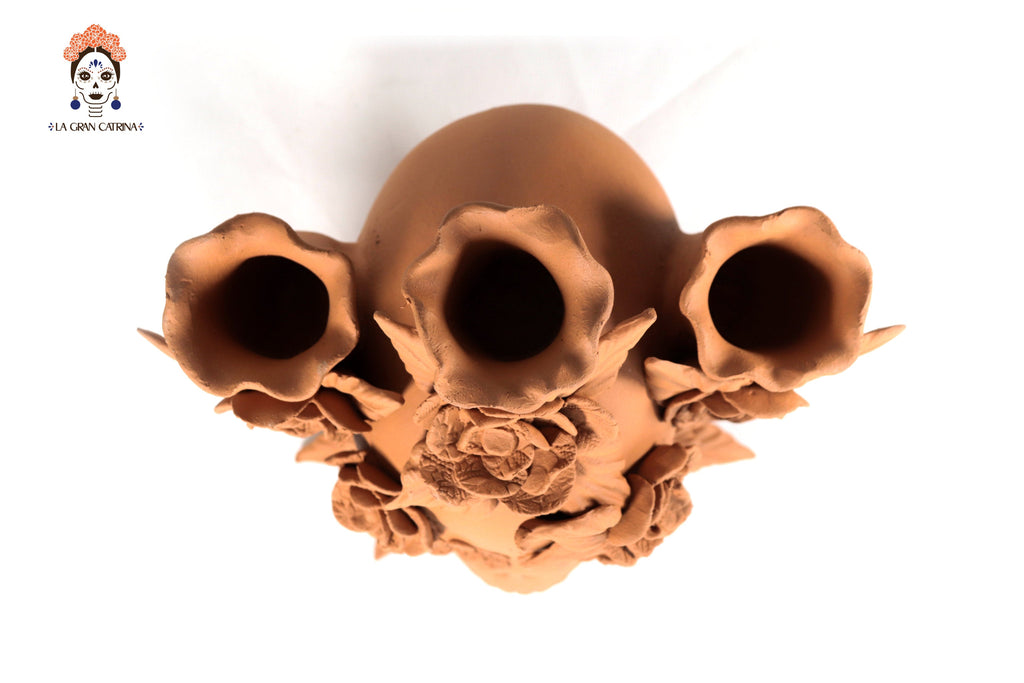 Candleholder Day of the Dead Orange 8.6 in. Brenda Capula