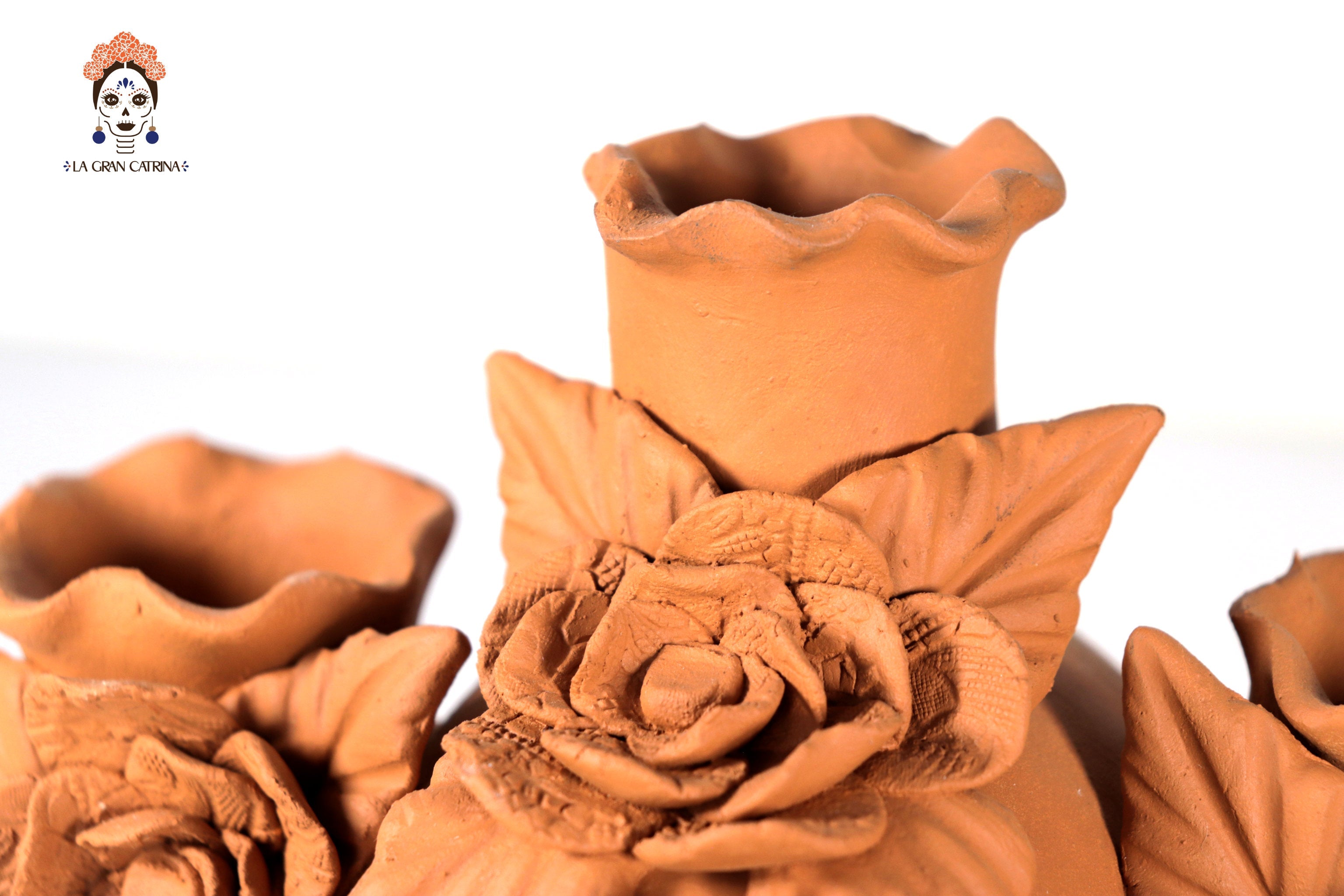 Candleholder Day of the Dead Orange 8.6 in. Brenda Capula