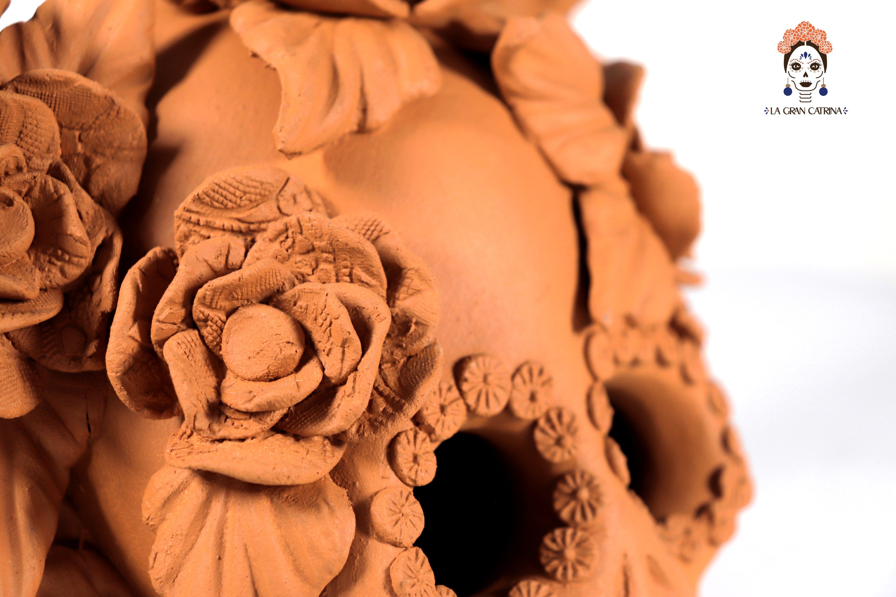 Candleholder Day of the Dead Orange 8.6 in. Brenda Capula