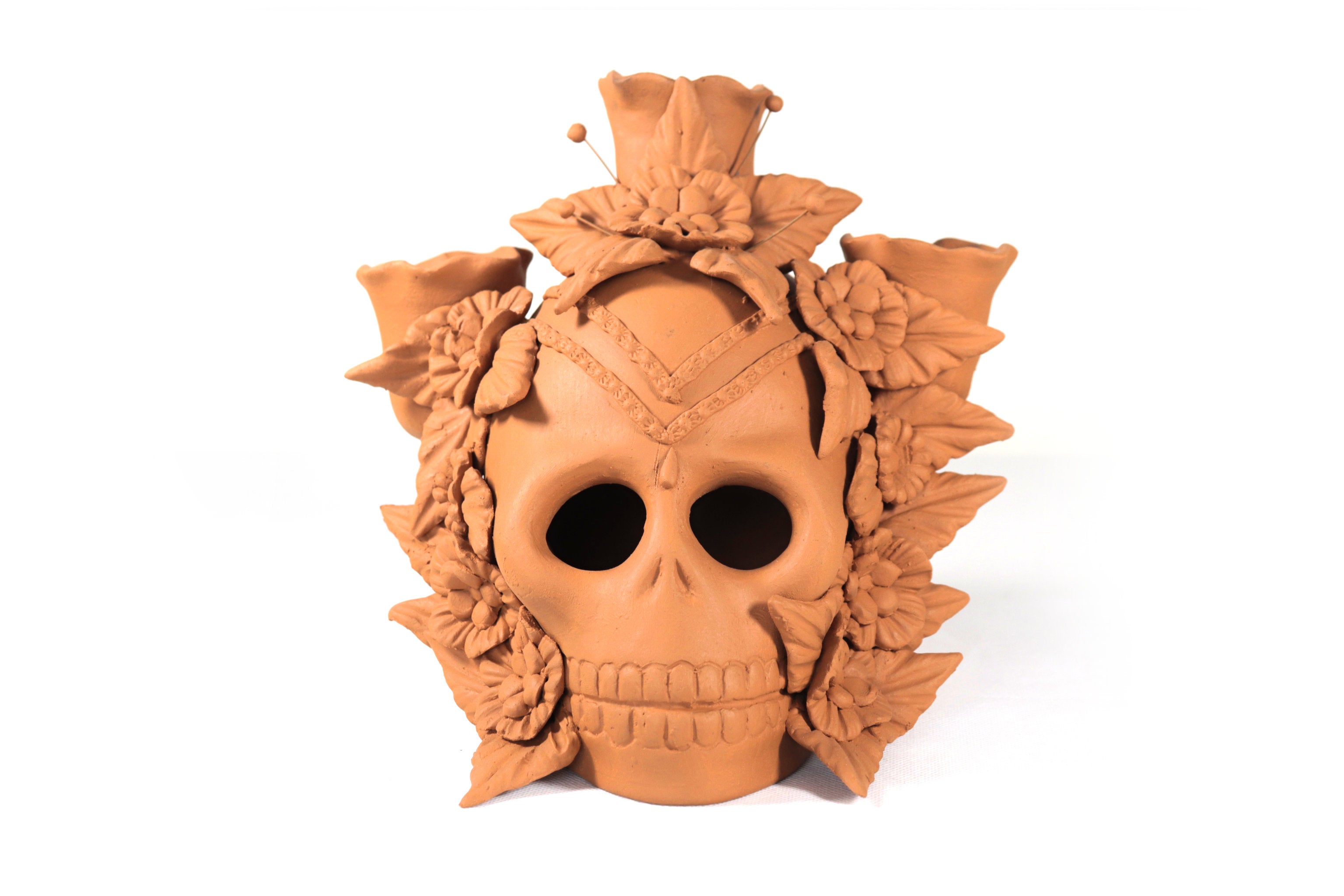 Candleholder Day of the Dead Orange II 8.6 in. Brenda Capula