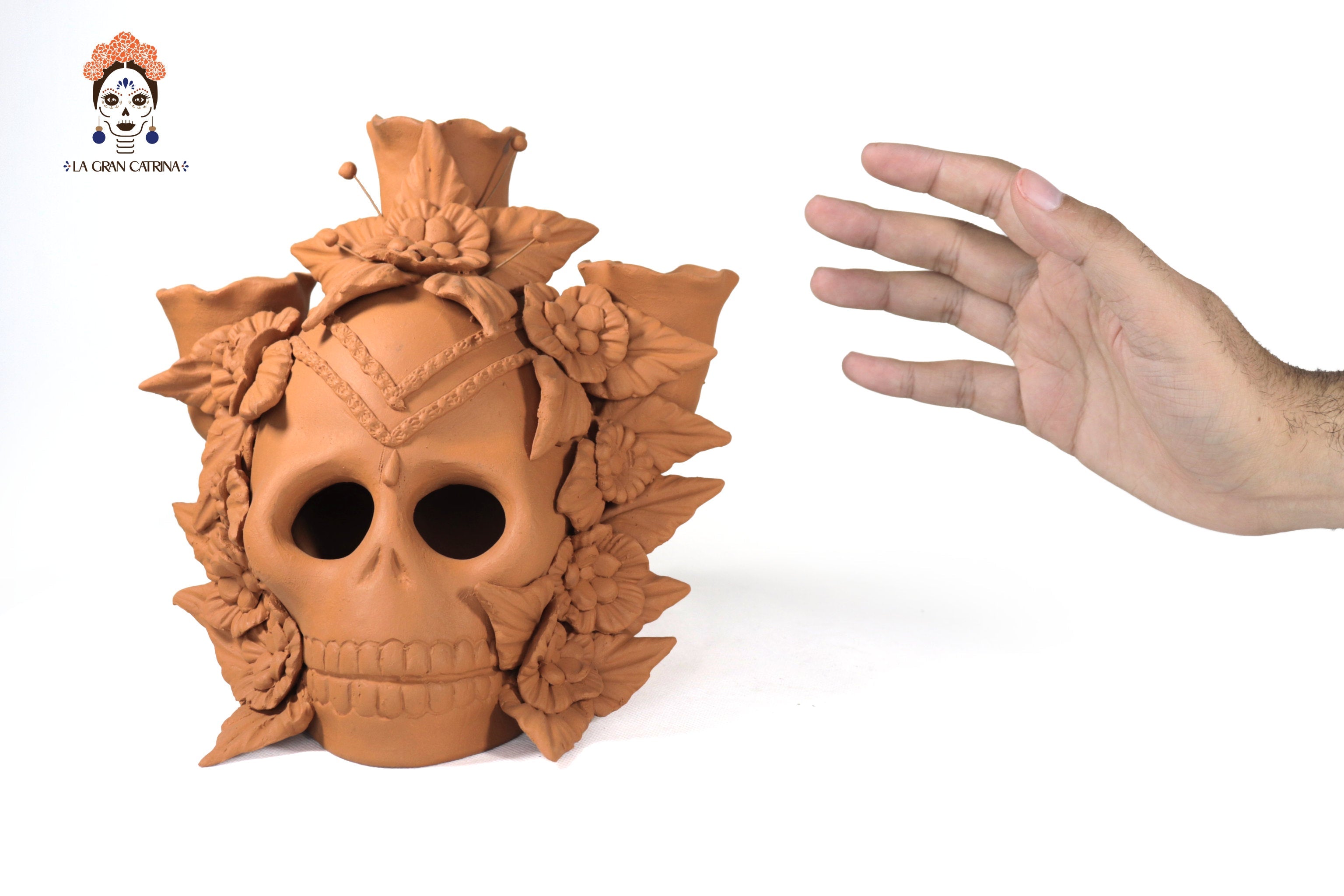 Candleholder Day of the Dead Orange II 8.6 in. Brenda Capula