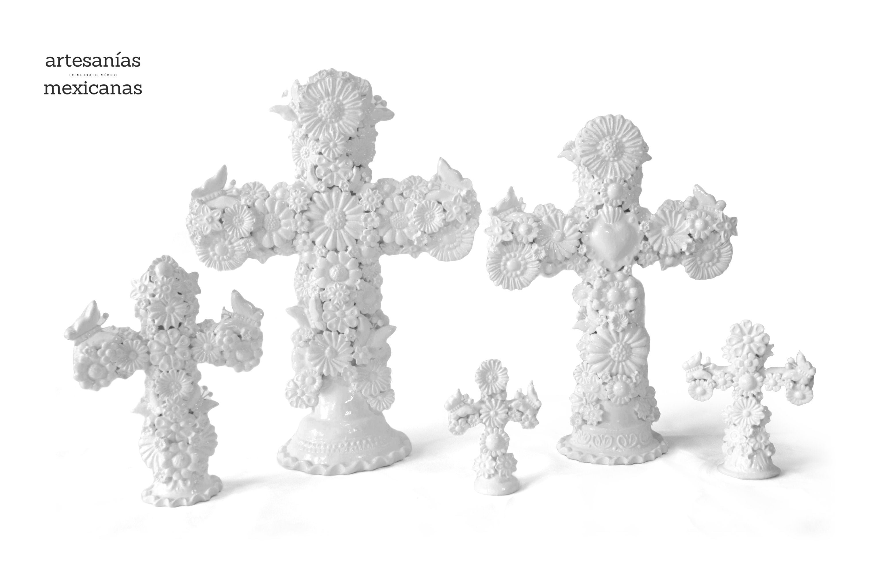 Set of 5 Cruces White - Glazed Clay - 18 in. Tereri