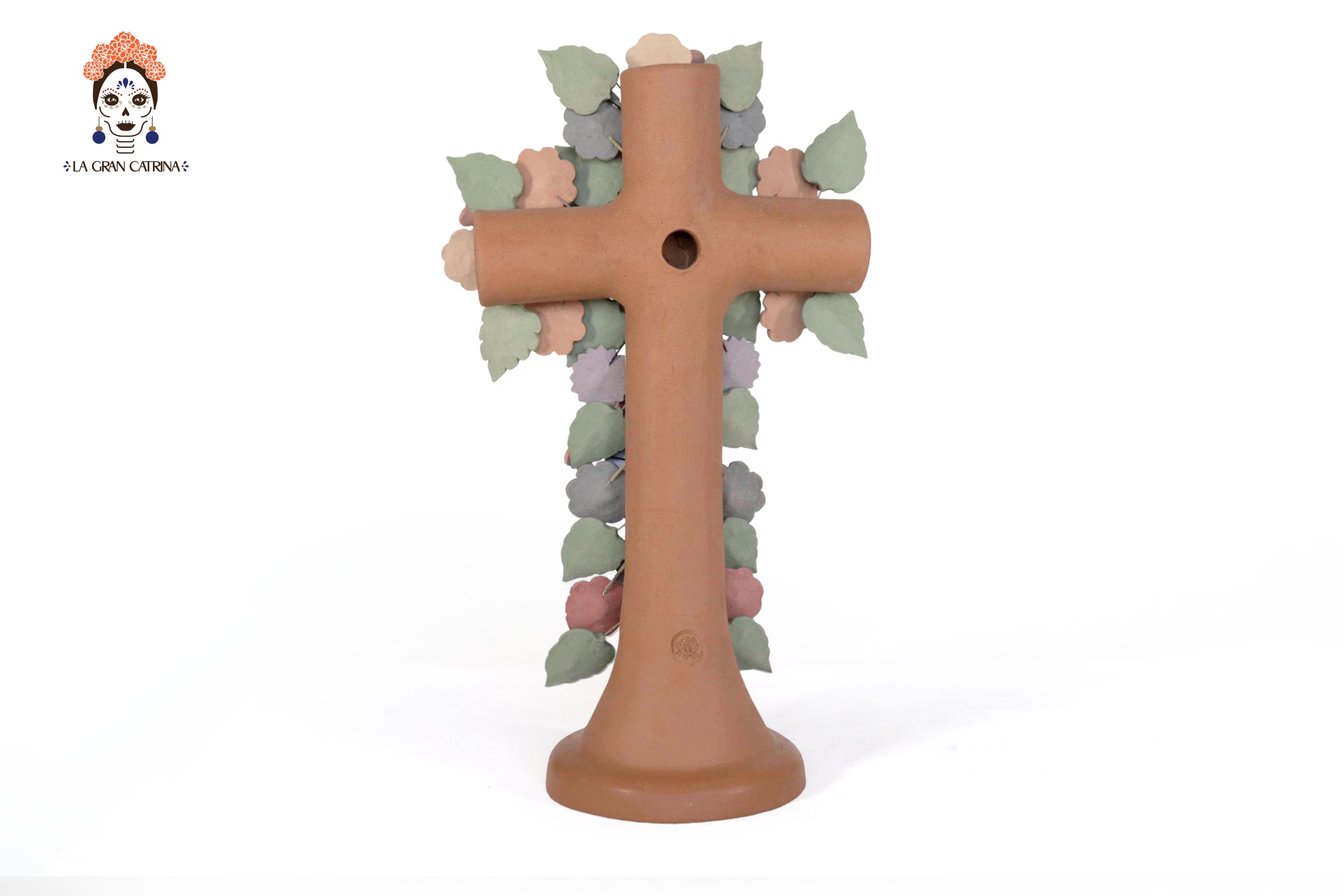 Floral Cross Clay with Heart and Birds - 11.8 in. Cecilio
