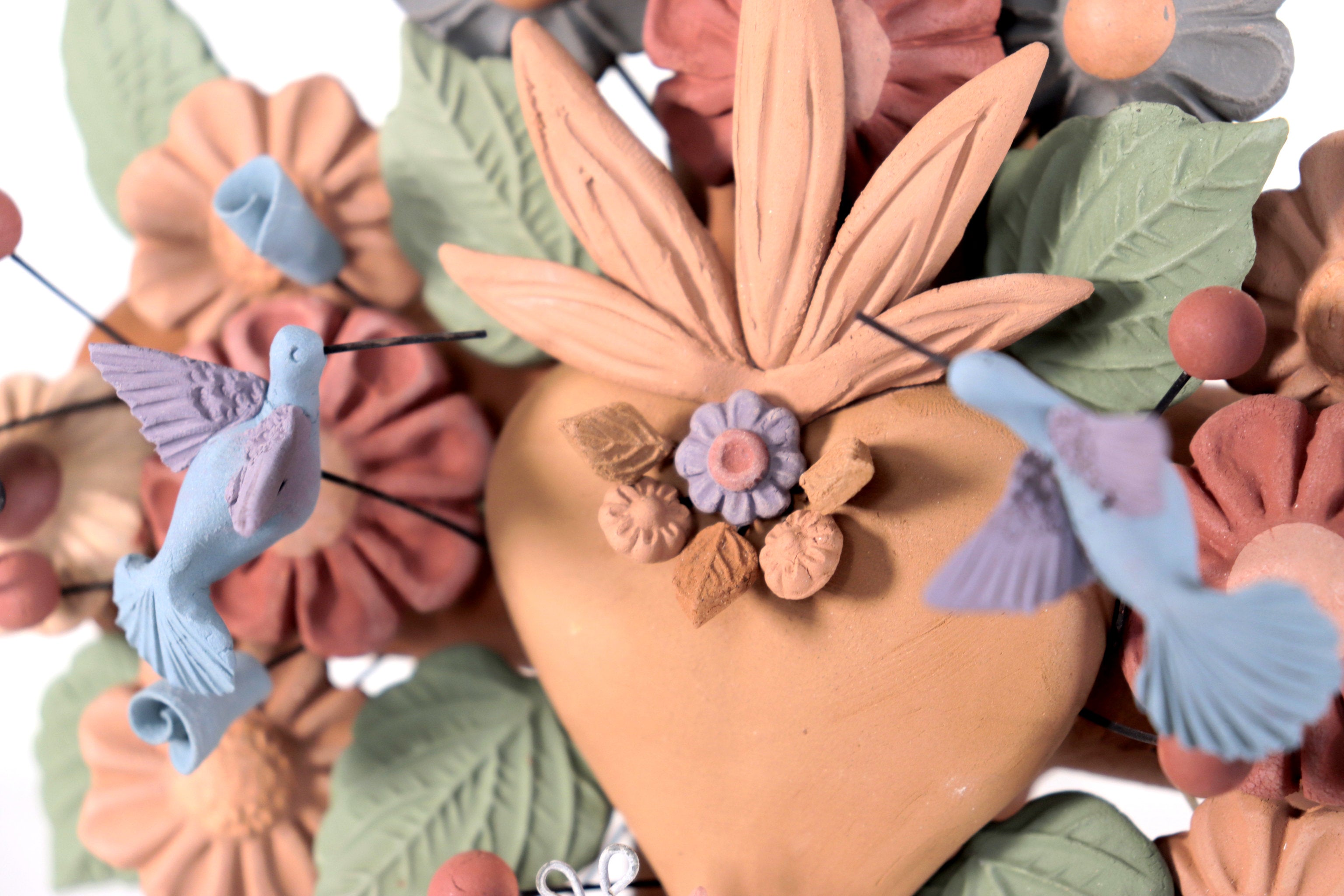 Floral Cross Clay with Heart and Birds - 11.8 in. Cecilio