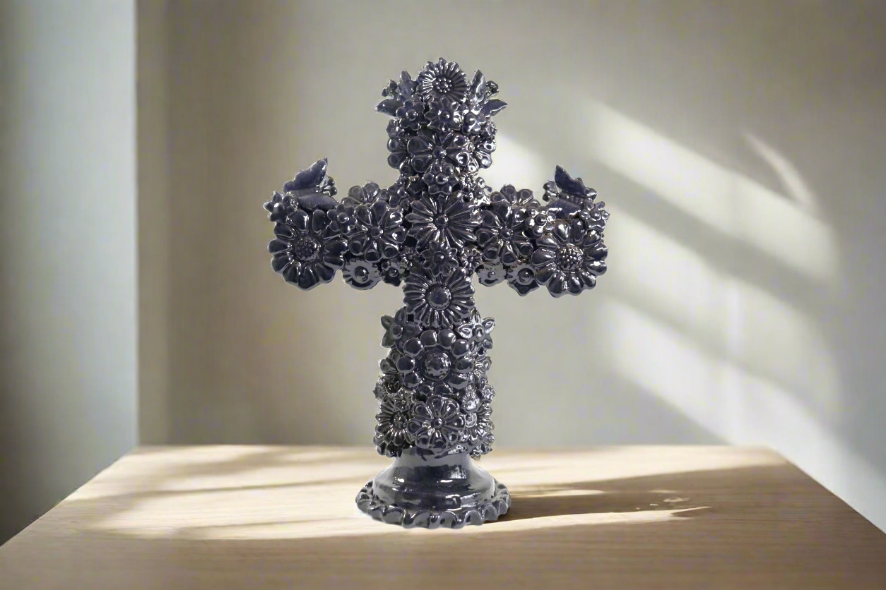 Cross blue - Glazed Clay - 12.5 in. Tereri