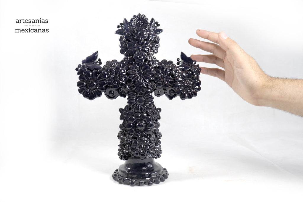 Cross blue - Glazed Clay - 12.5 in. Tereri