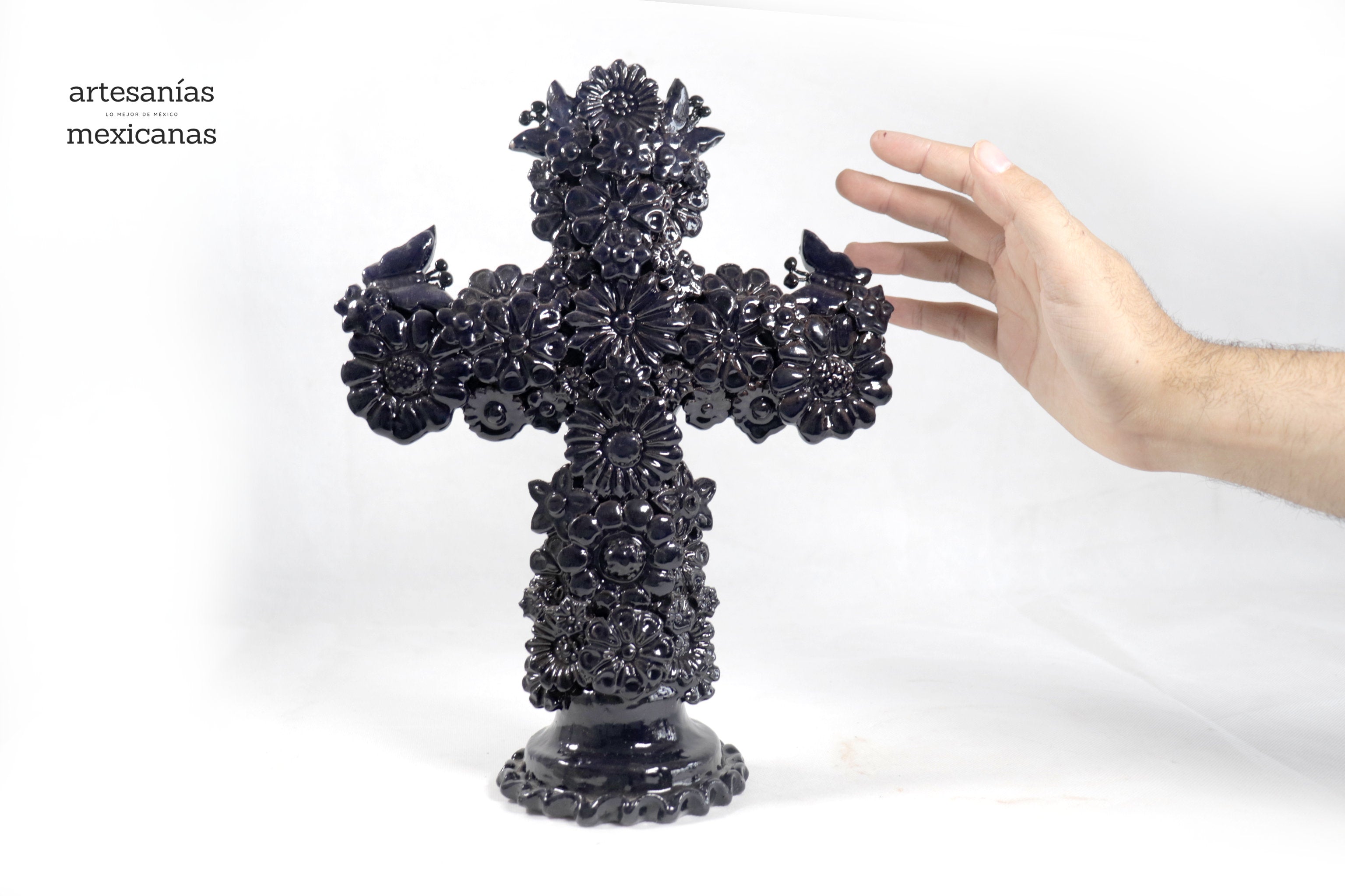 Cross blue - Glazed Clay - 12.5 in. Tereri