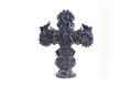 Cross Glazed Clay Blue Cobtall with Flowers - 10 in. Tereri