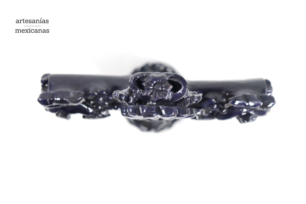 Cross Glazed Clay Blue Cobtall with Flowers - 10 in. Tereri