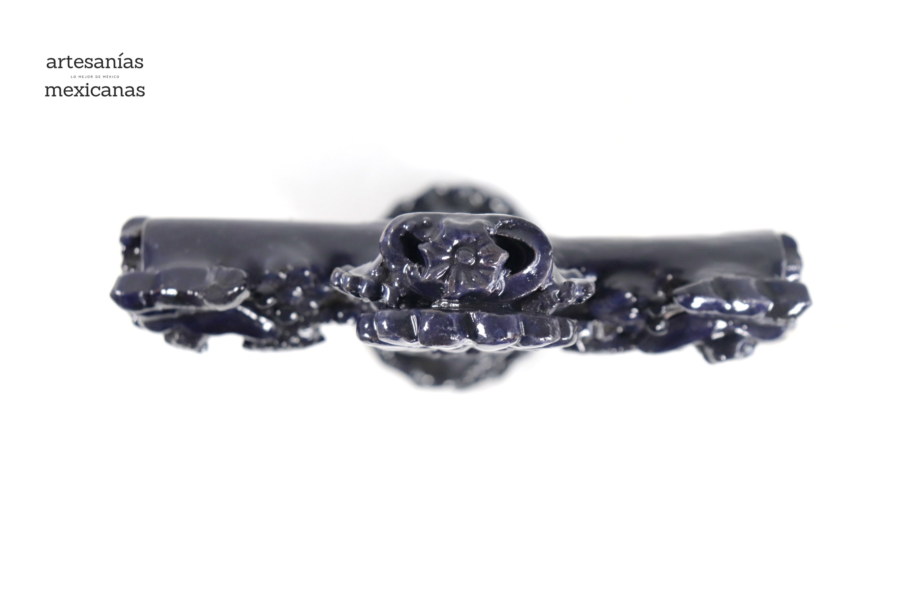 Cross Glazed Clay Blue Cobtall with Flowers - 10 in. Tereri