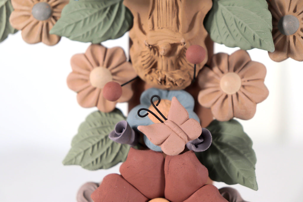 Floral Cross Clay with Virgin of Guadalupe and Birds - 12.3 in. Cecilio