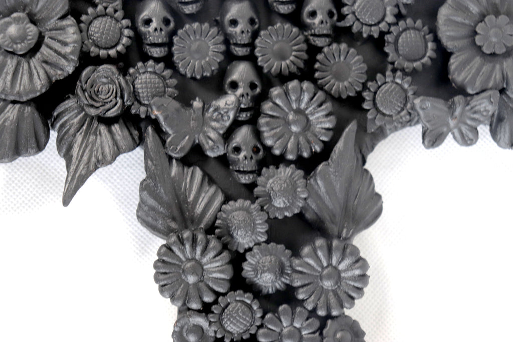 Cross with Flowers and skulls black - 11 in. Brenda Capula