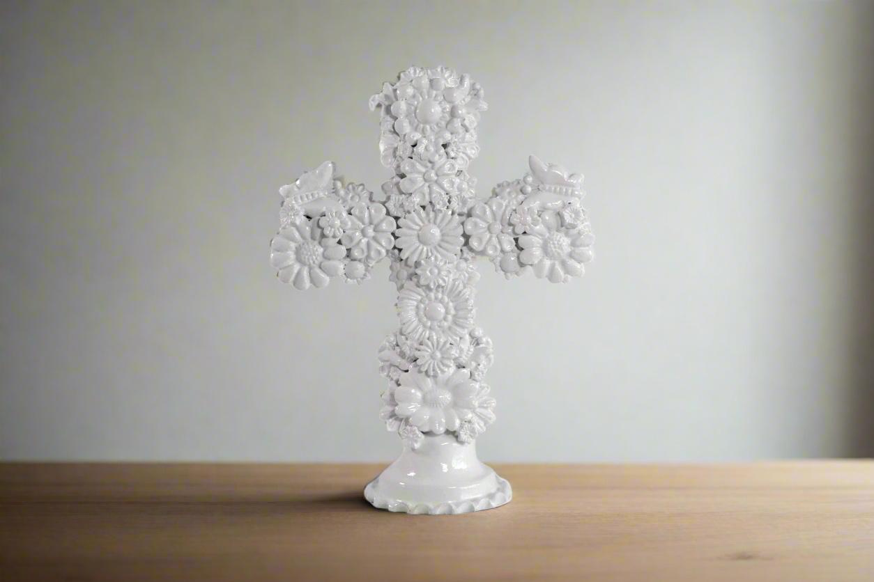 Cross white of 12.6 in. - Glazed Clay Tereri