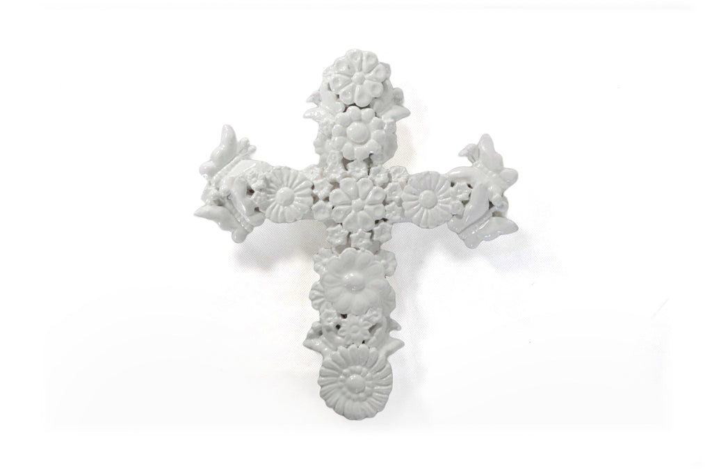 Cross white Wall - Glazed Clay - 11.4 in. Tereri
