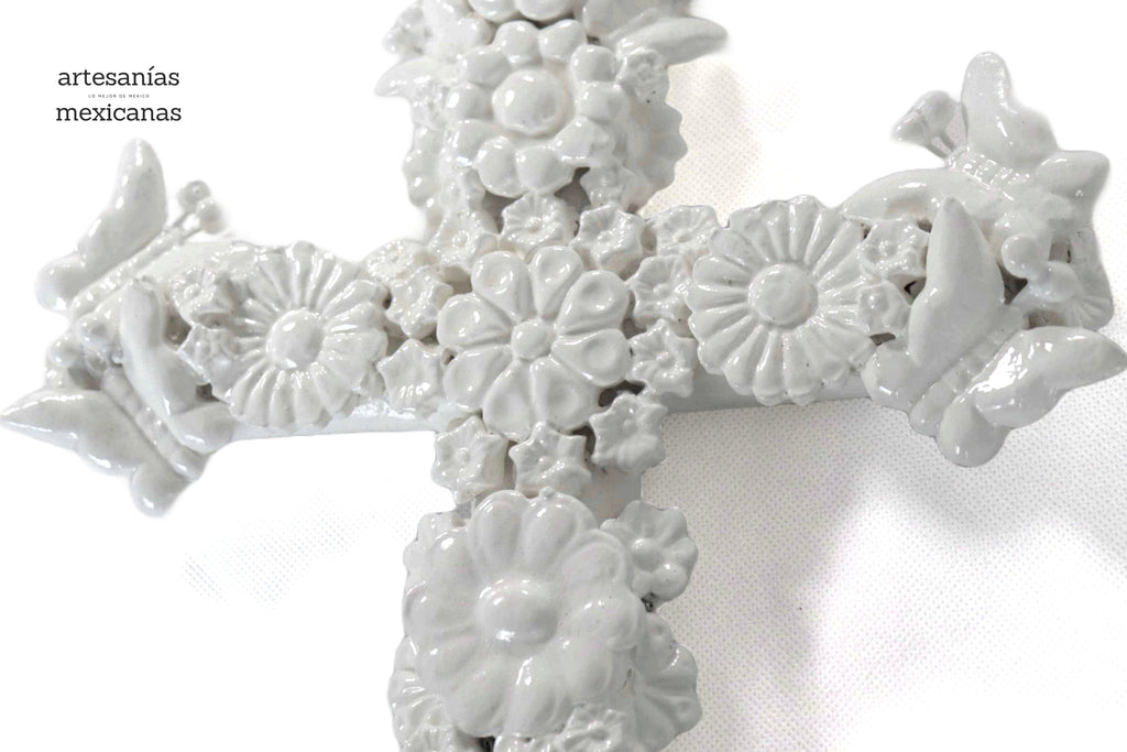 Cross white Wall - Glazed Clay - 11.4 in. Tereri