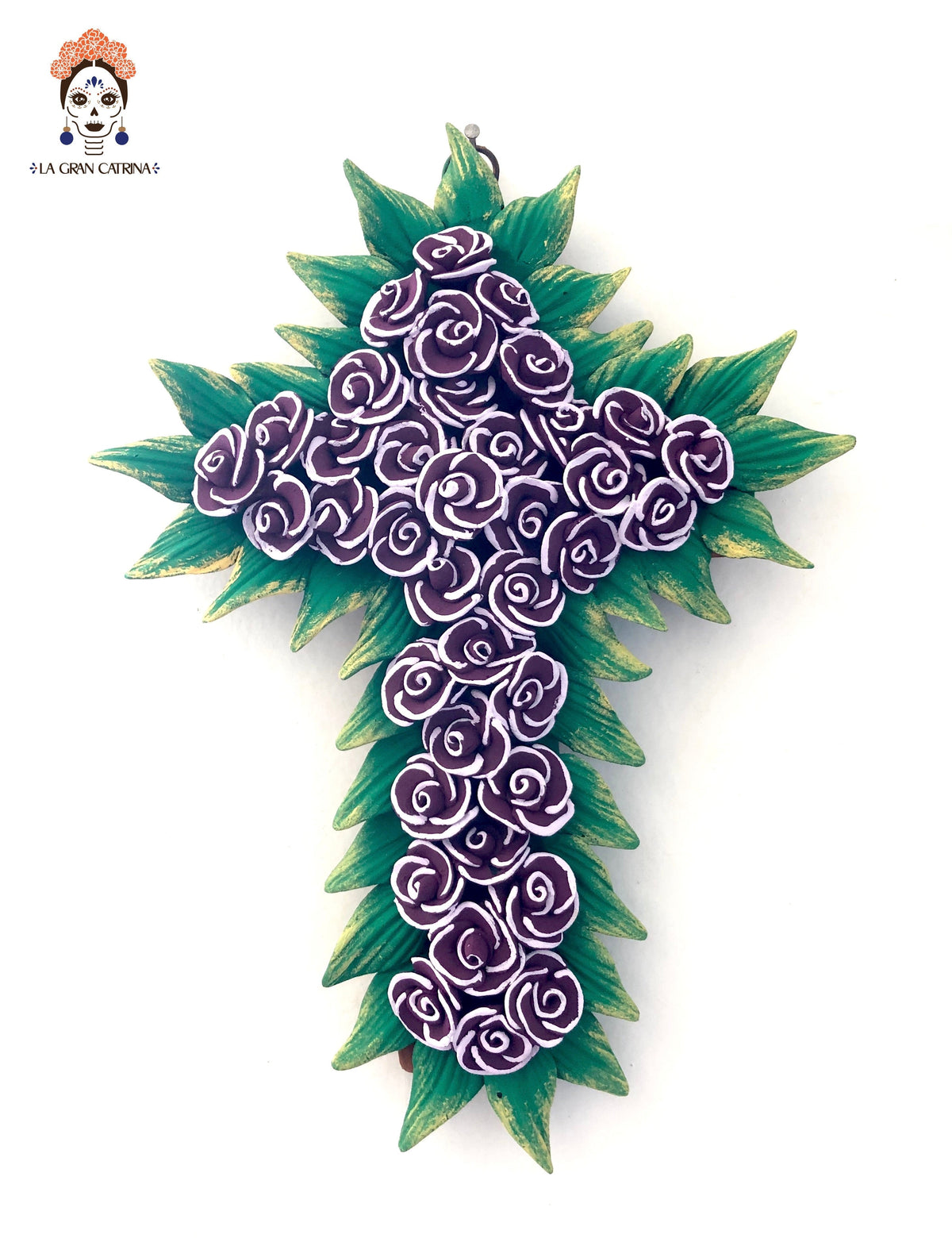 Cross Day of the Dead skulls and marigold 10 in. Lizbeth Cruces