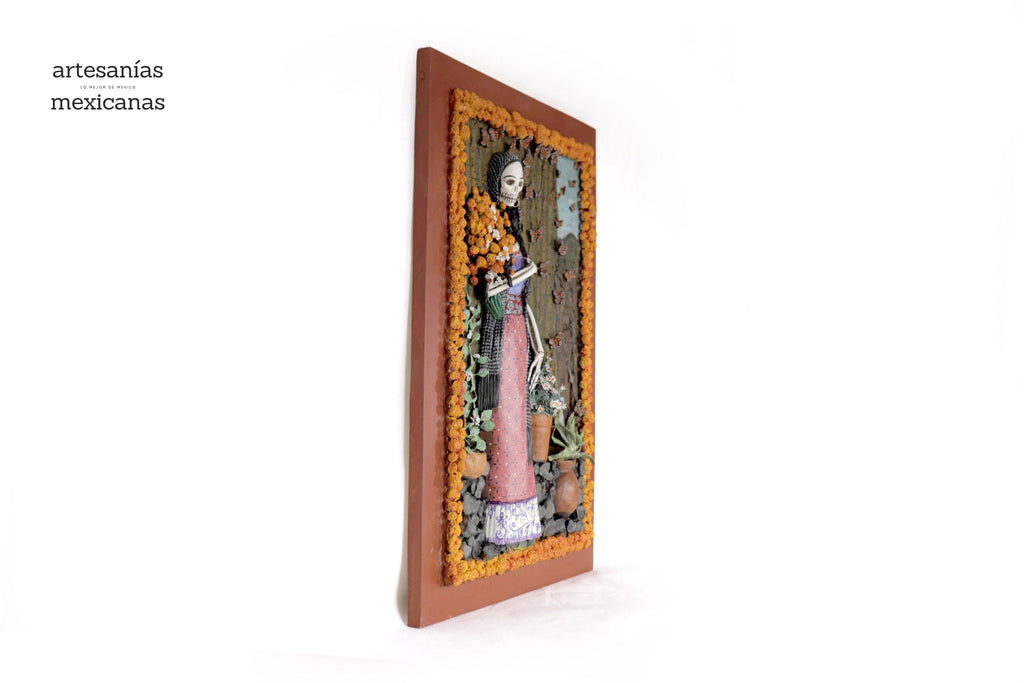 Paisaje of día of Dead, Catrina with marigold - 22.4 in. Miguel de la Cruz