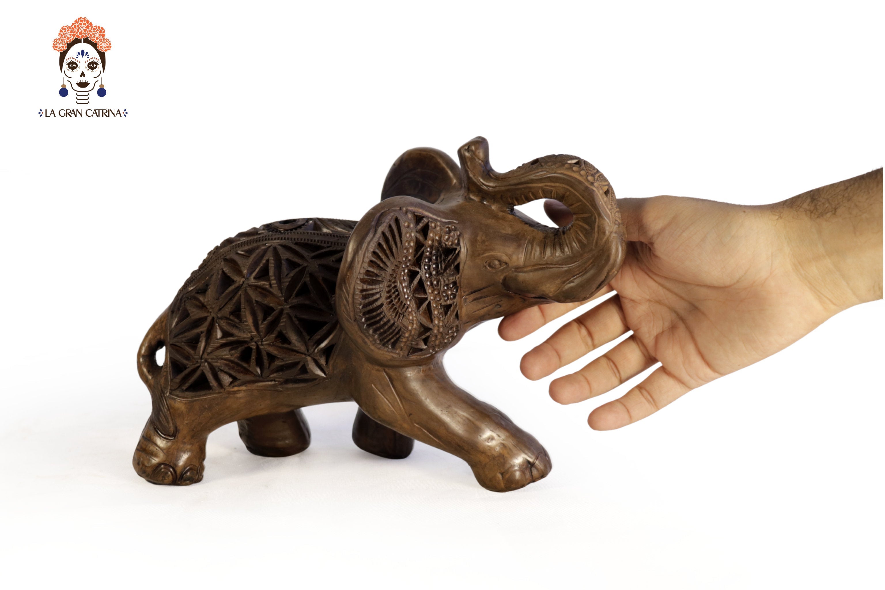 Black Clay Pair of Brown Elephants - 9.4 in. - 7 in. Tere Oax