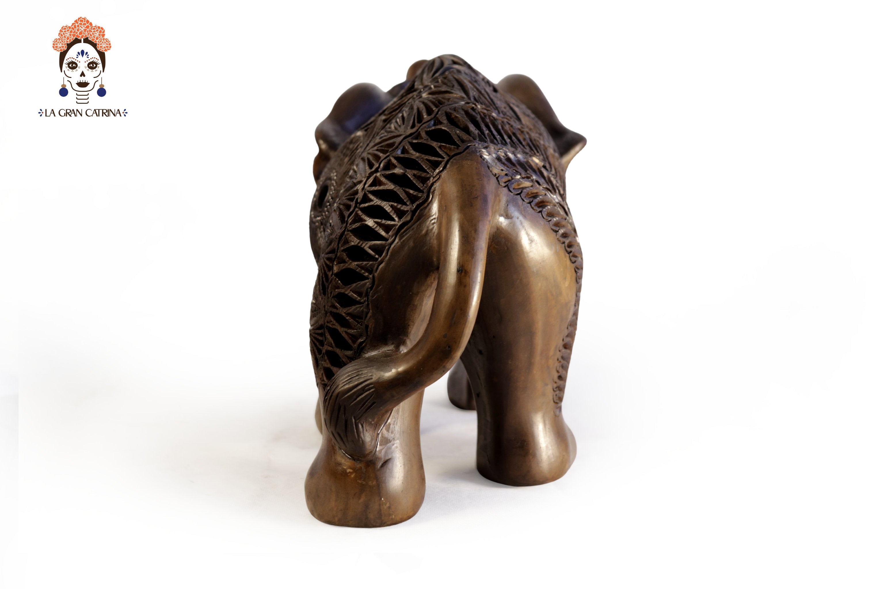 Black Clay Pair of Brown Elephants - 9.4 in. - 7 in. Tere Oax
