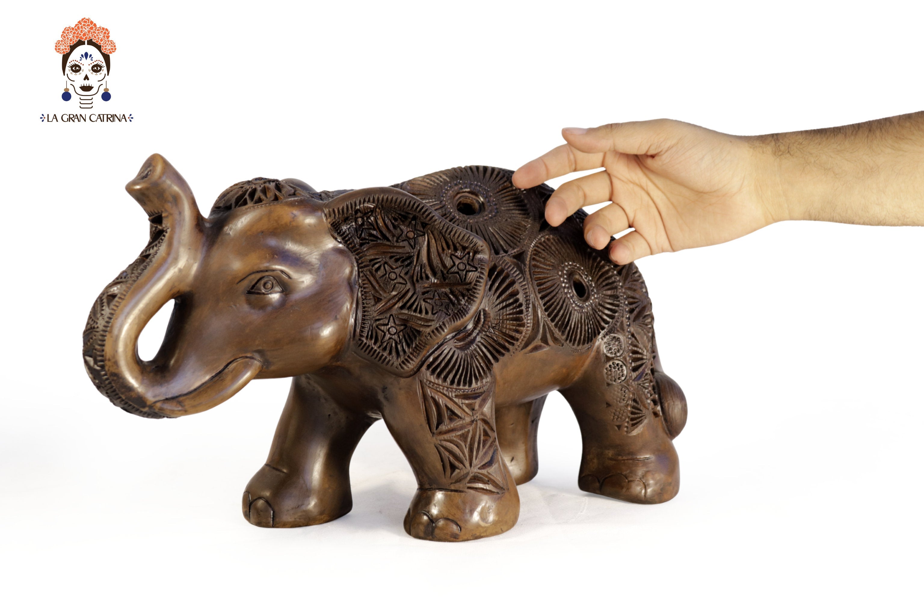 Black Clay Brown Elephant - 15.7 in. Tere Oax